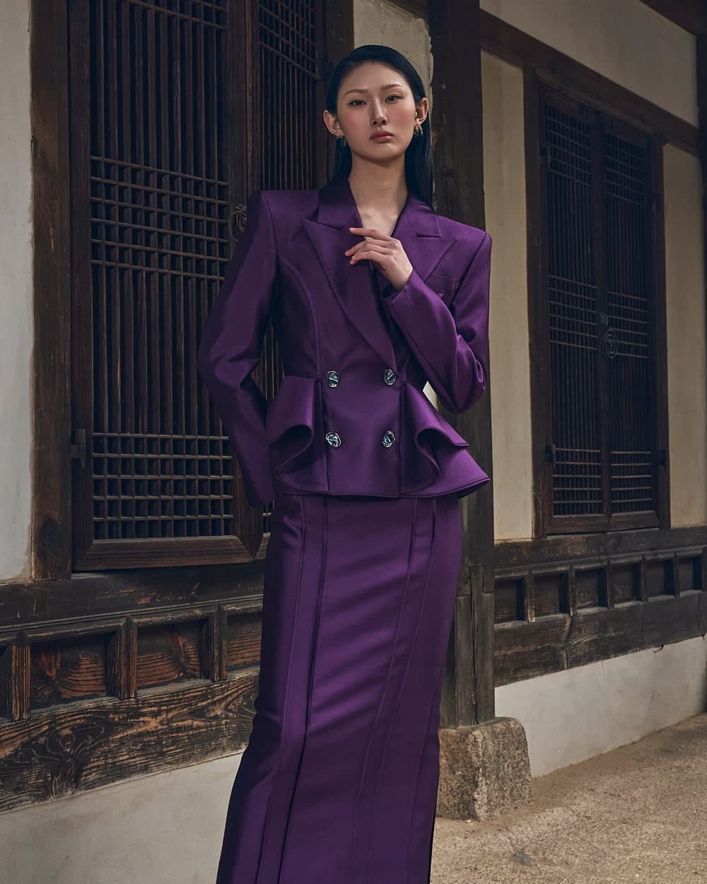 Veste tailleur en laine et soie (violet) — vue 2