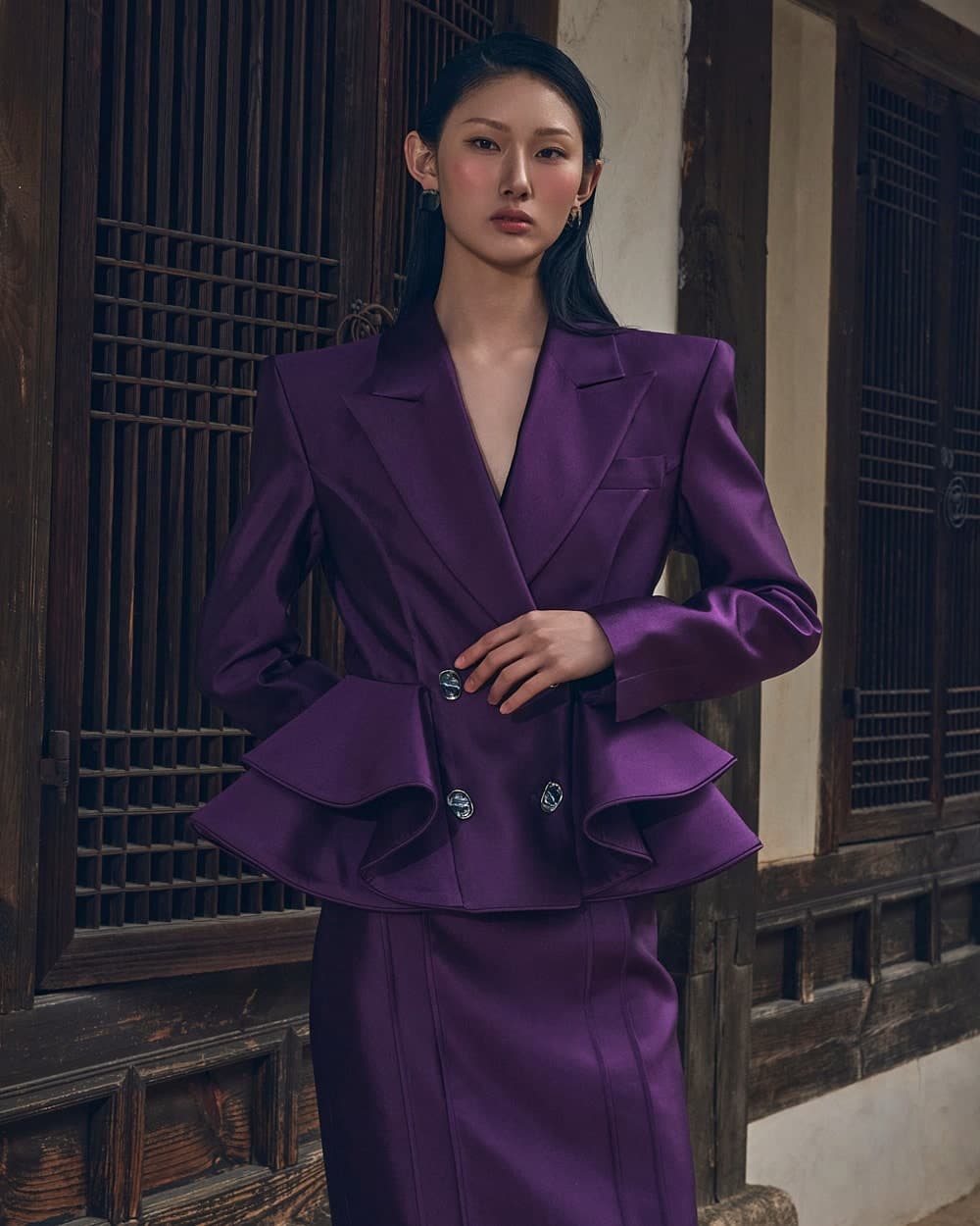 Veste tailleur en laine et soie (violet) — vue 6