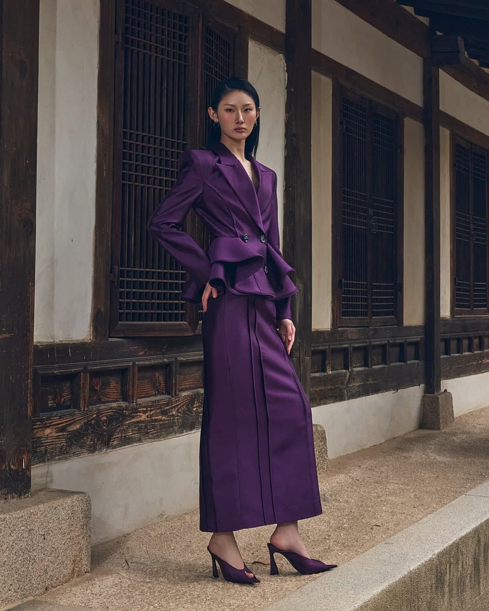 Veste tailleur en laine et soie (violet) — vue 7