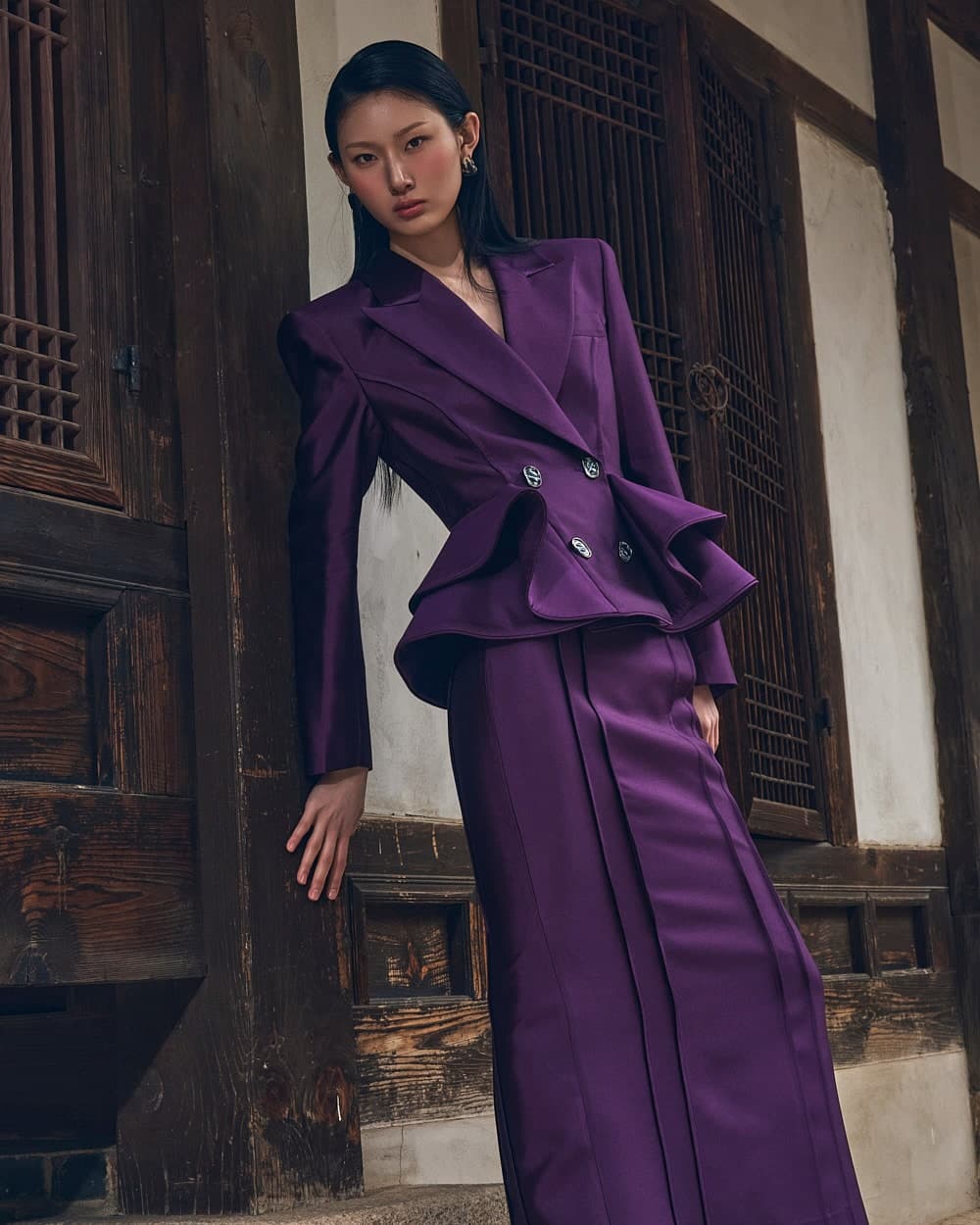 Veste tailleur en laine et soie (violet) — vue 8