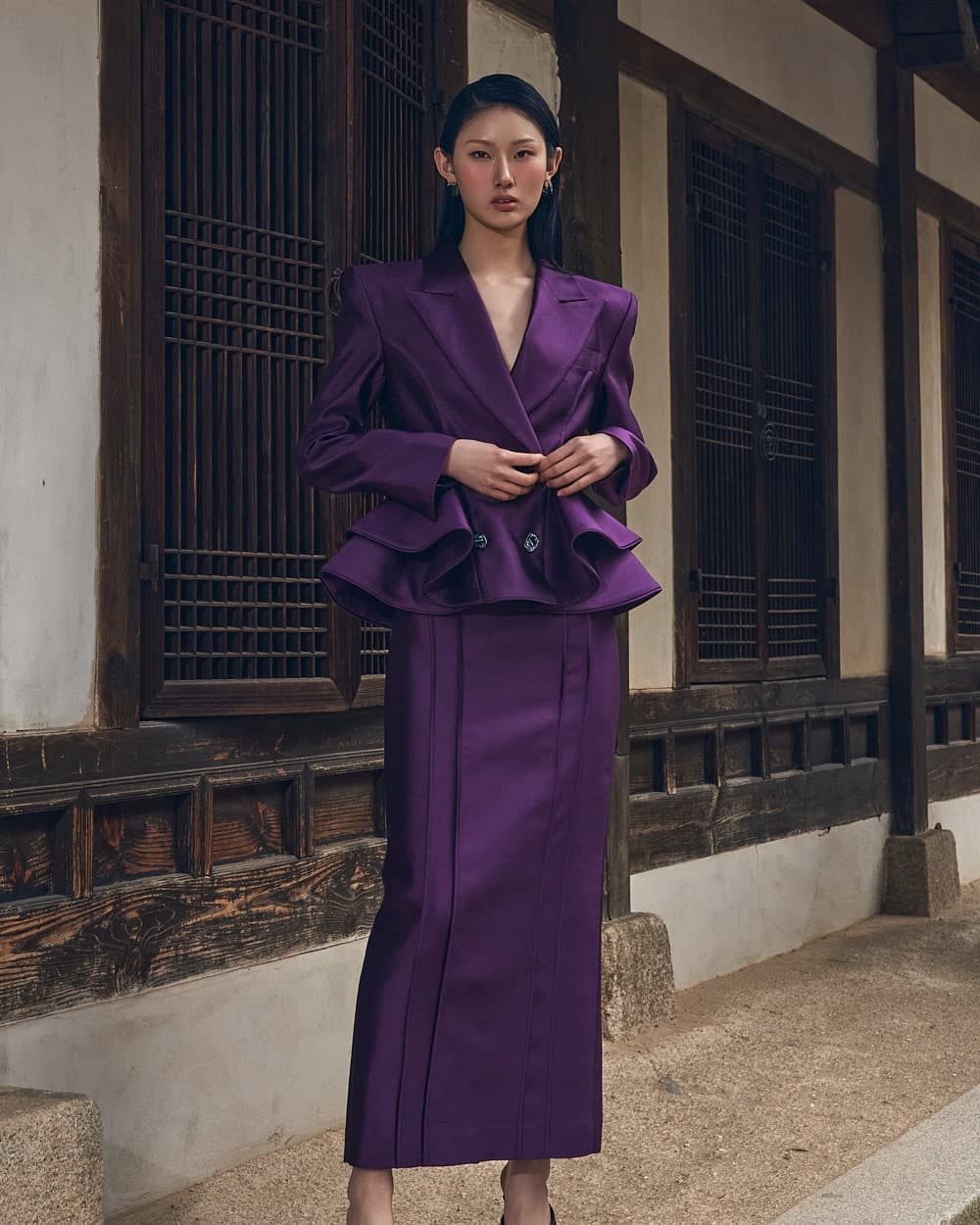 Veste tailleur en laine et soie (violet) — vue 9