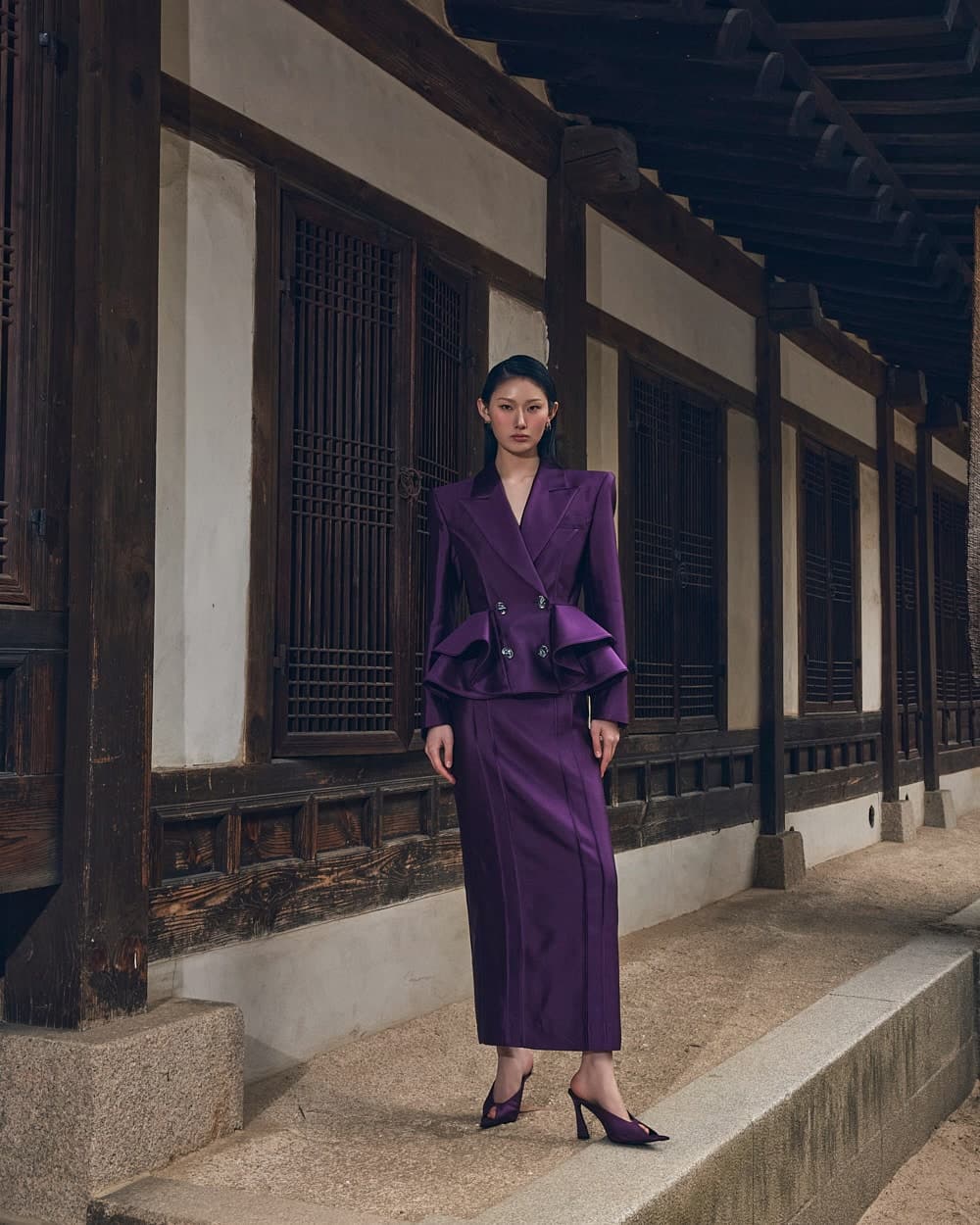 Veste tailleur en laine et soie (violet) — vue 10