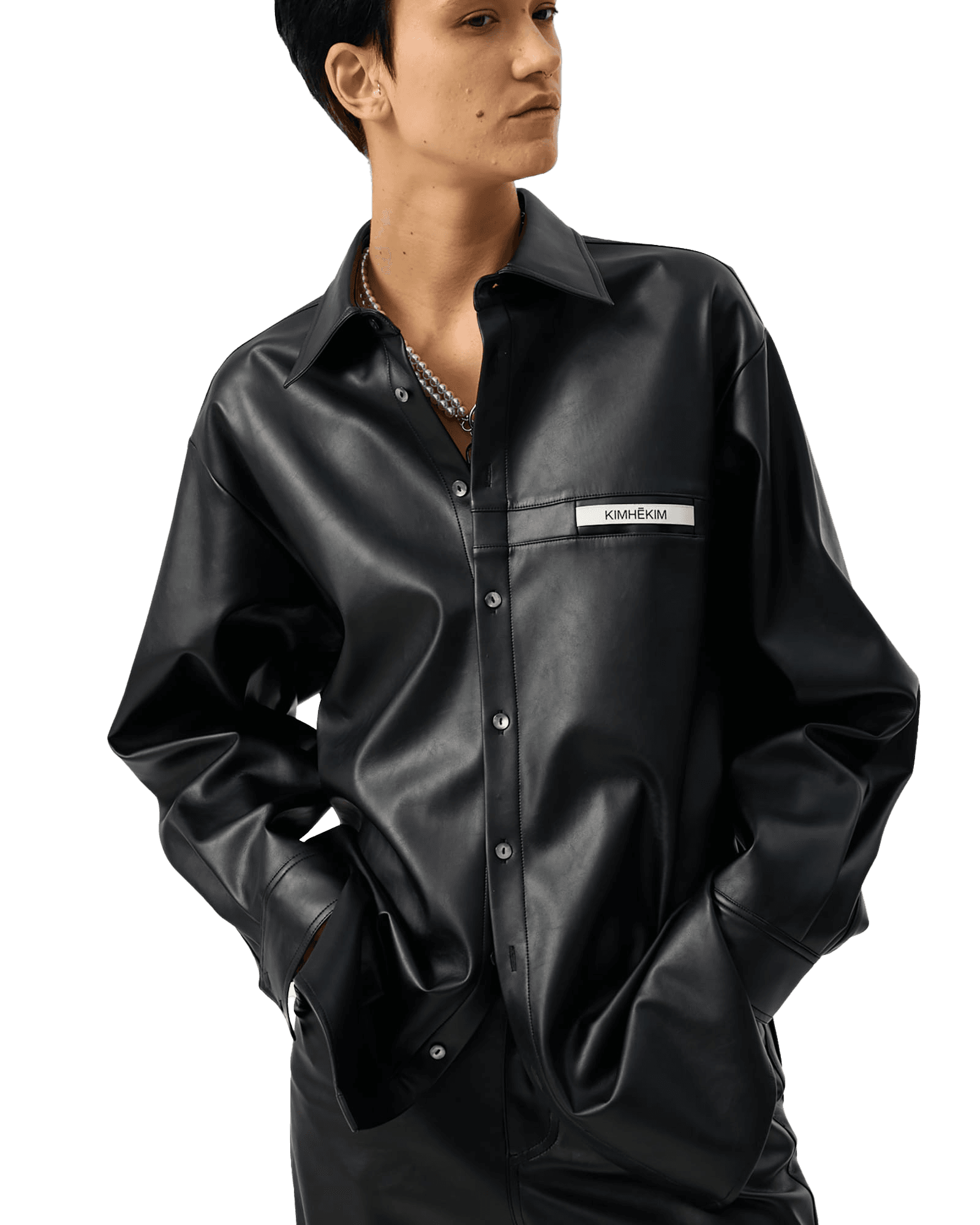 Vegan Leather KIMHEKIM Label Shirt (Black) — vue 11