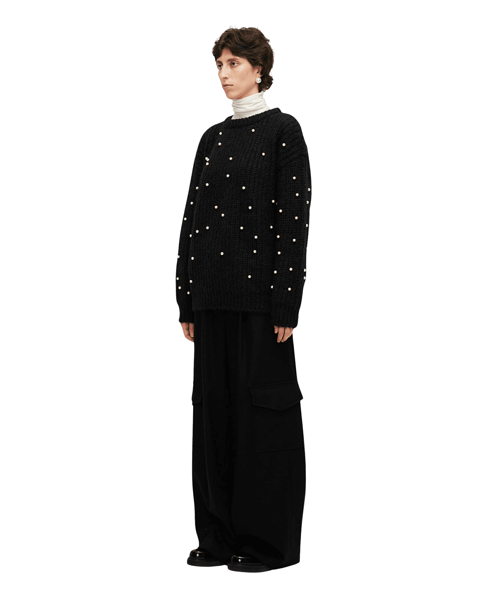 Pearl Embellished Mohair-Alpaca Sweater (Black) — vue 2