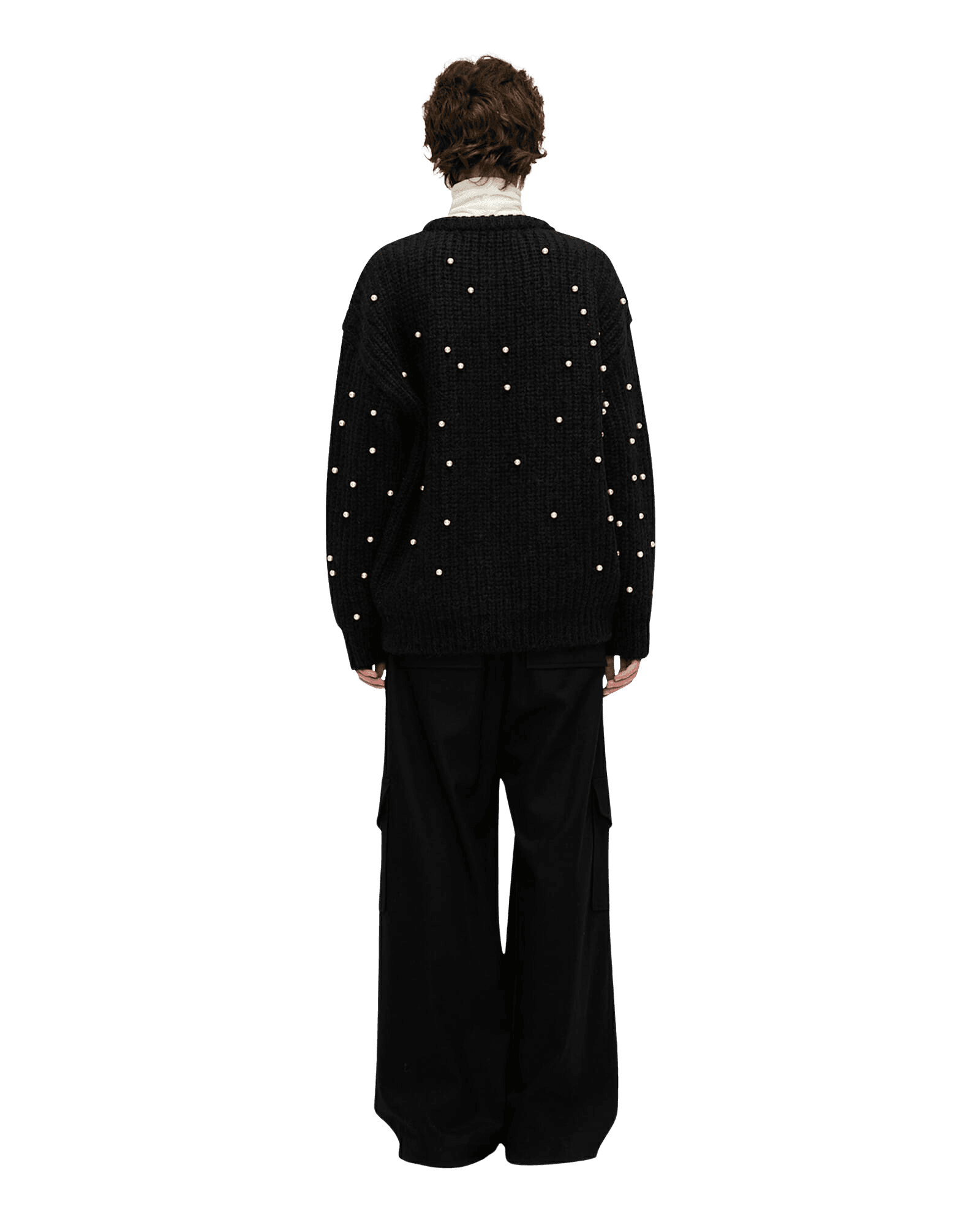 Pearl Embellished Mohair-Alpaca Sweater (Black) — vue 4
