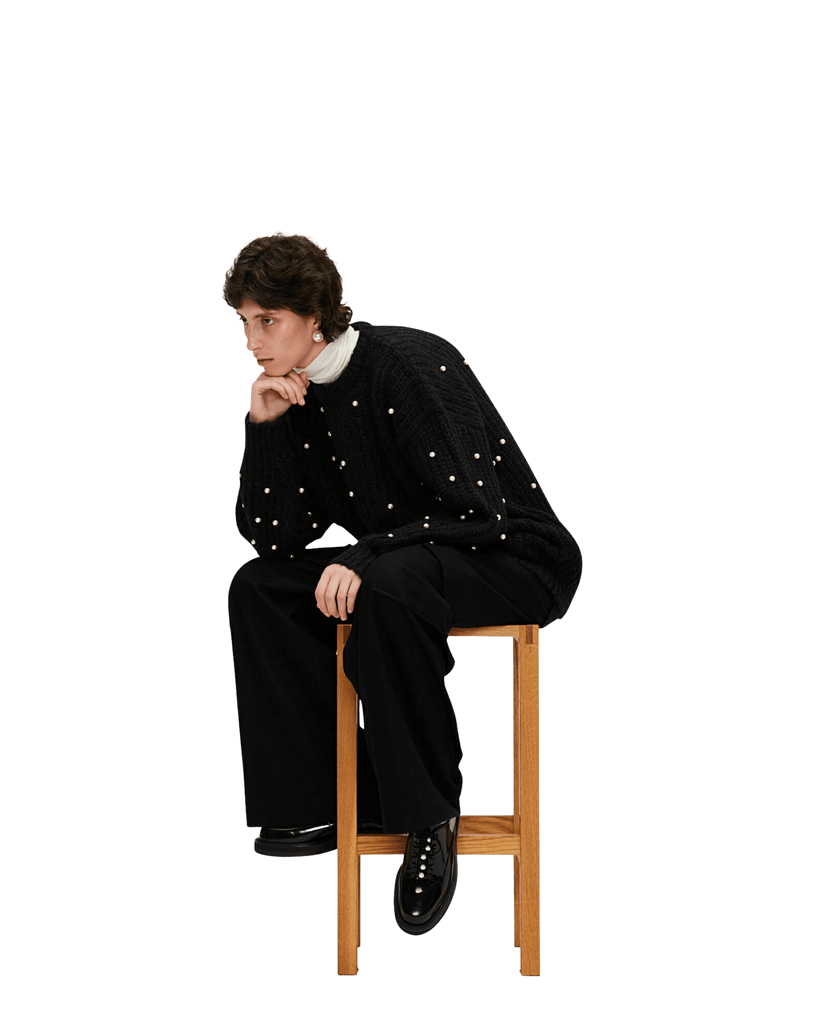 Pearl Embellished Mohair-Alpaca Sweater (Black) — vue 5