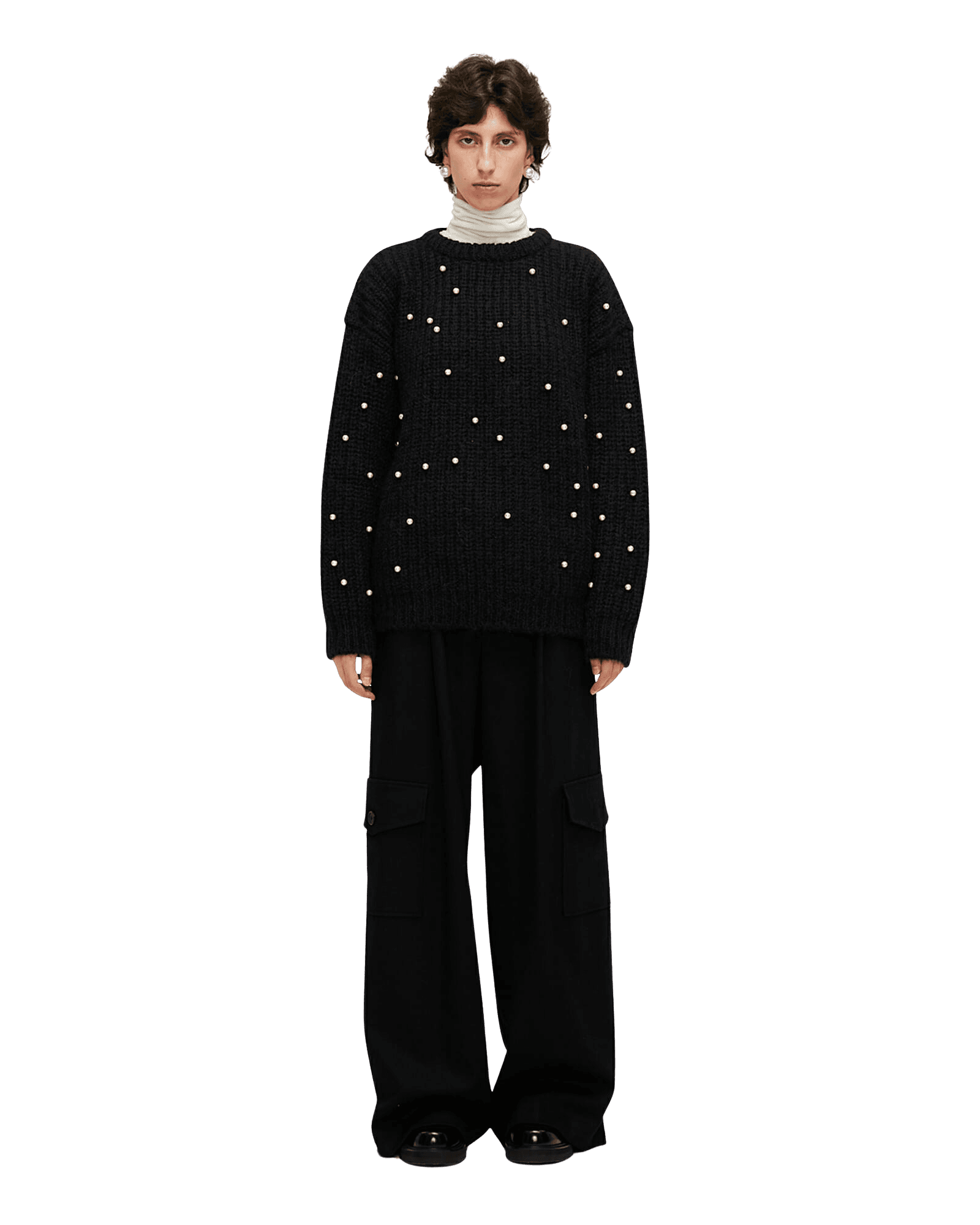 Pearl Embellished Mohair-Alpaca Sweater (Black) — vue 1