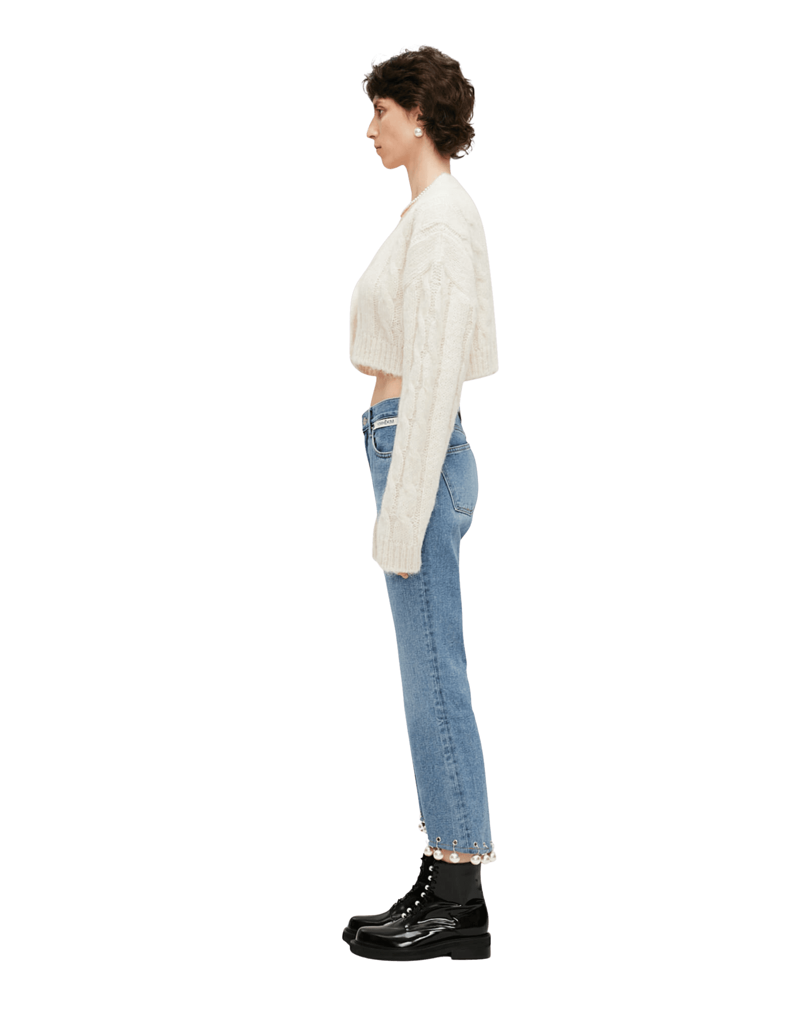 Pearl Trimmed Cropped Denim Pants (Sky Blue) — vue 3