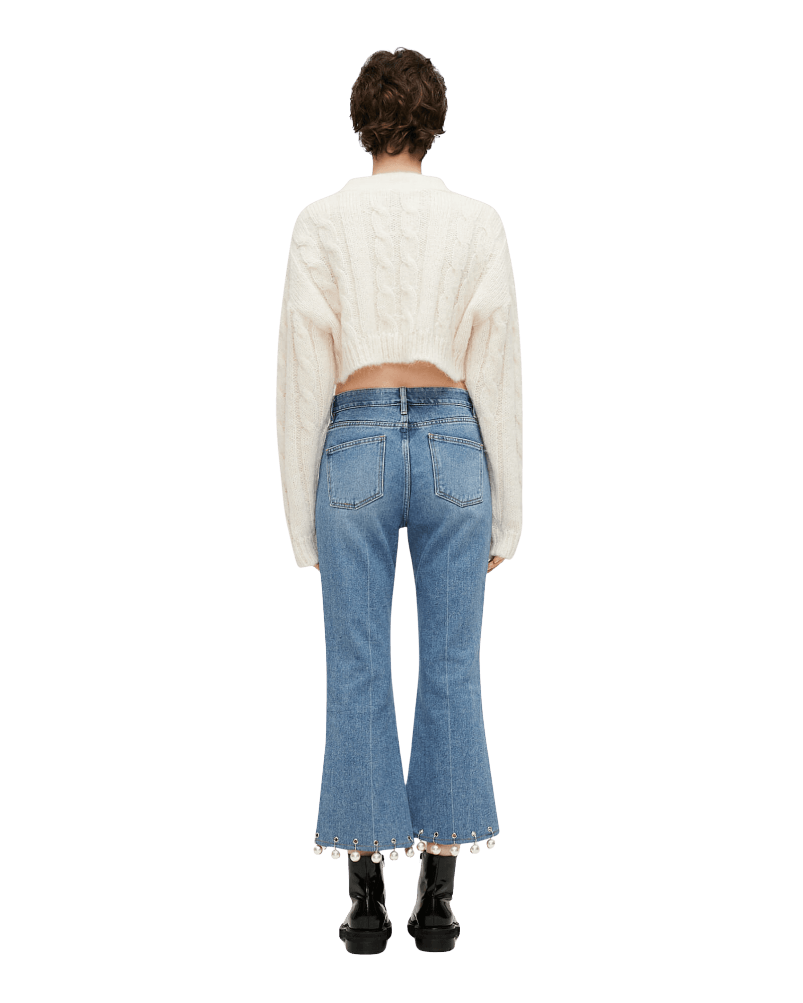 Pearl Trimmed Cropped Denim Pants (Sky Blue) — vue 4