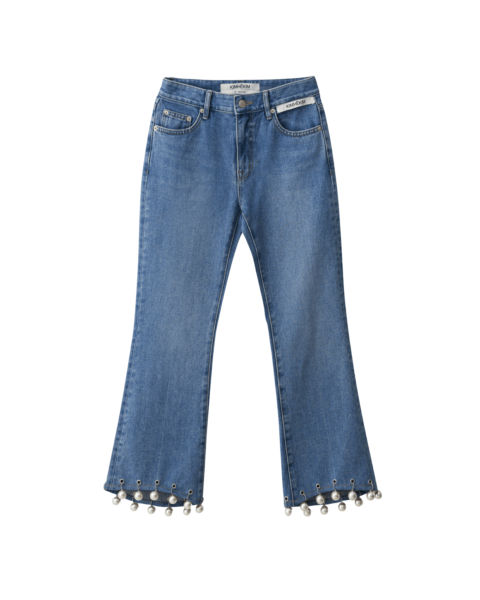 Pearl Trimmed Cropped Denim Pants (Sky Blue) — vue 6