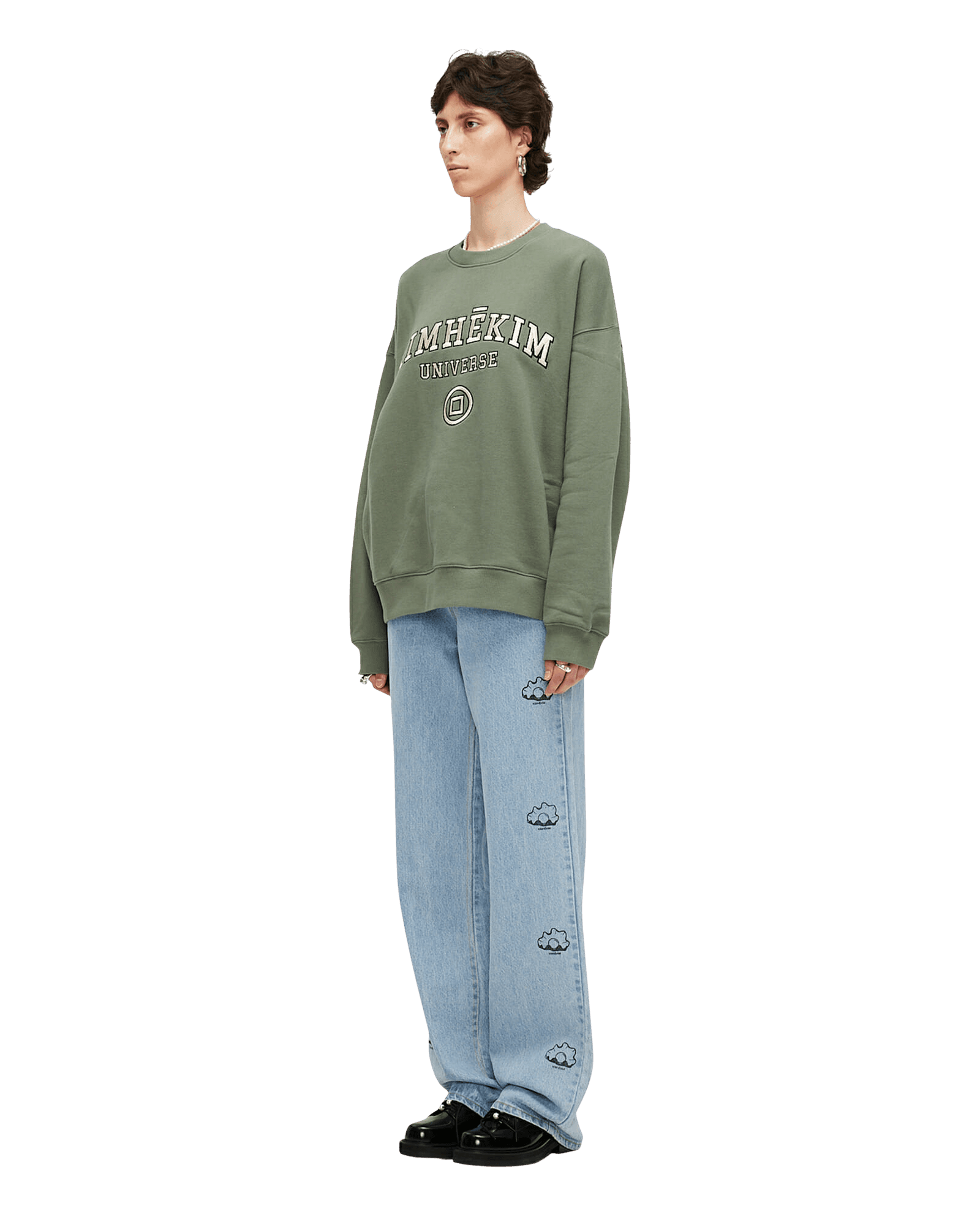 Pearl Stamped Wide Leg Denim Pants (Sky Blue) — vue 2
