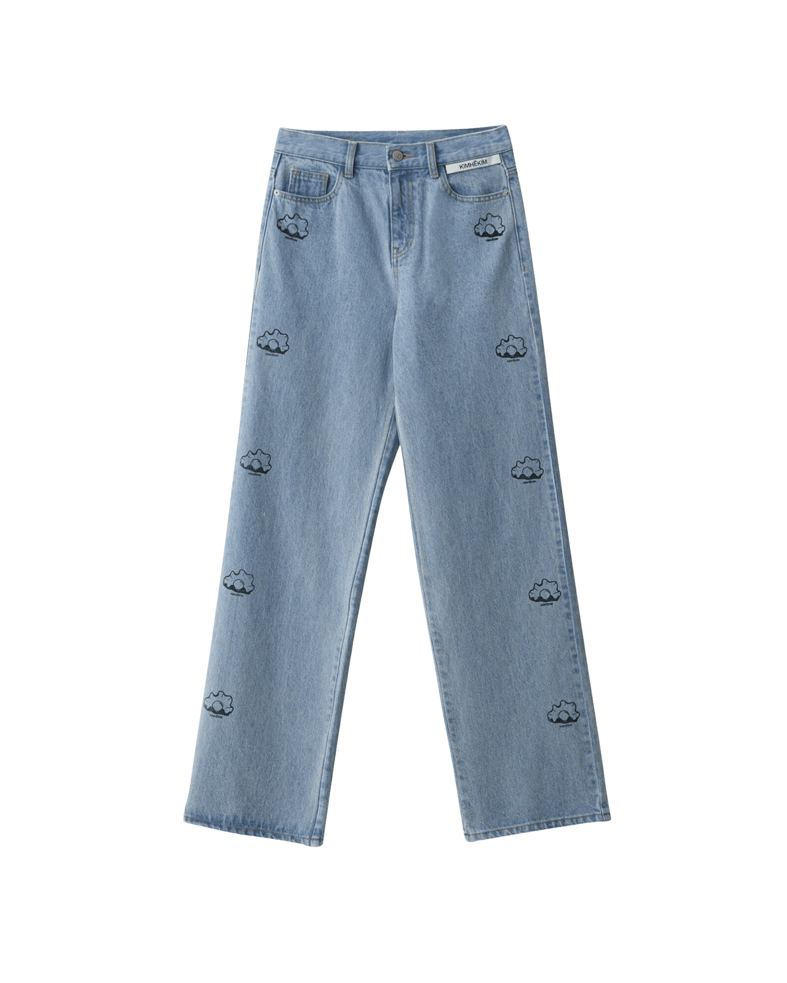 Pearl Stamped Wide Leg Denim Pants (Sky Blue) — vue 6