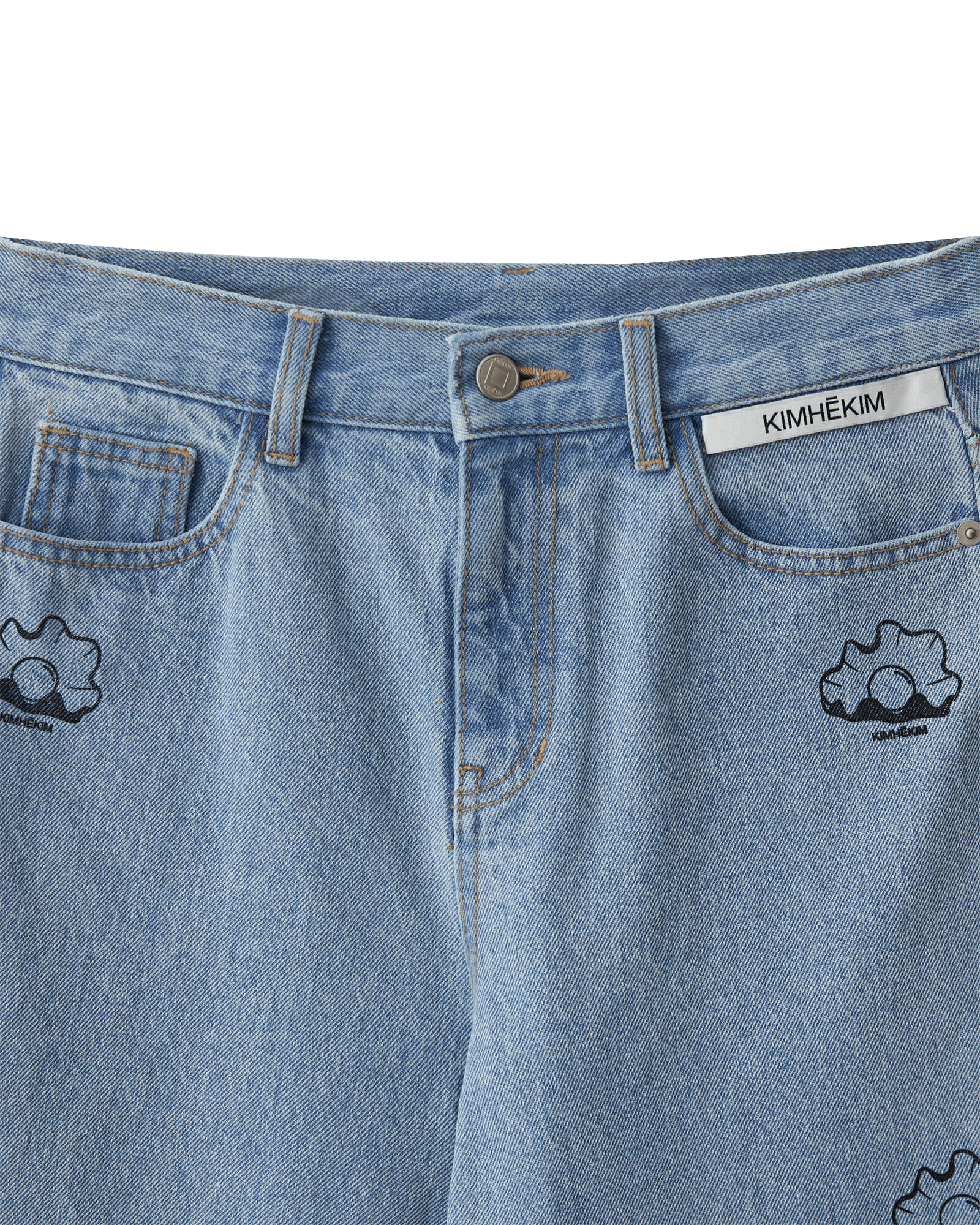 Pearl Stamped Wide Leg Denim Pants (Sky Blue) — vue 8