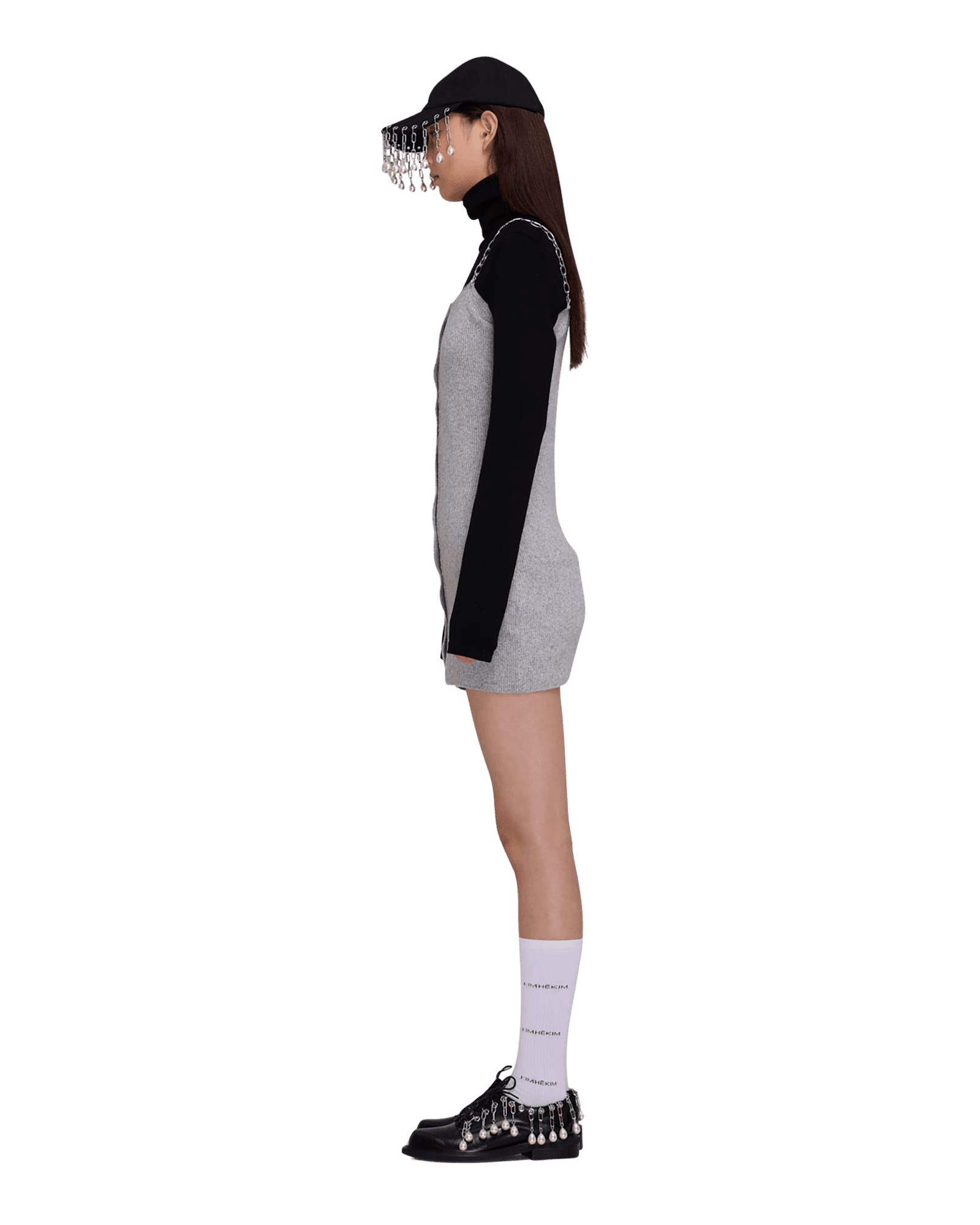 Detachable Chain Strap Wool Knitted Dress (Black) — vue 3