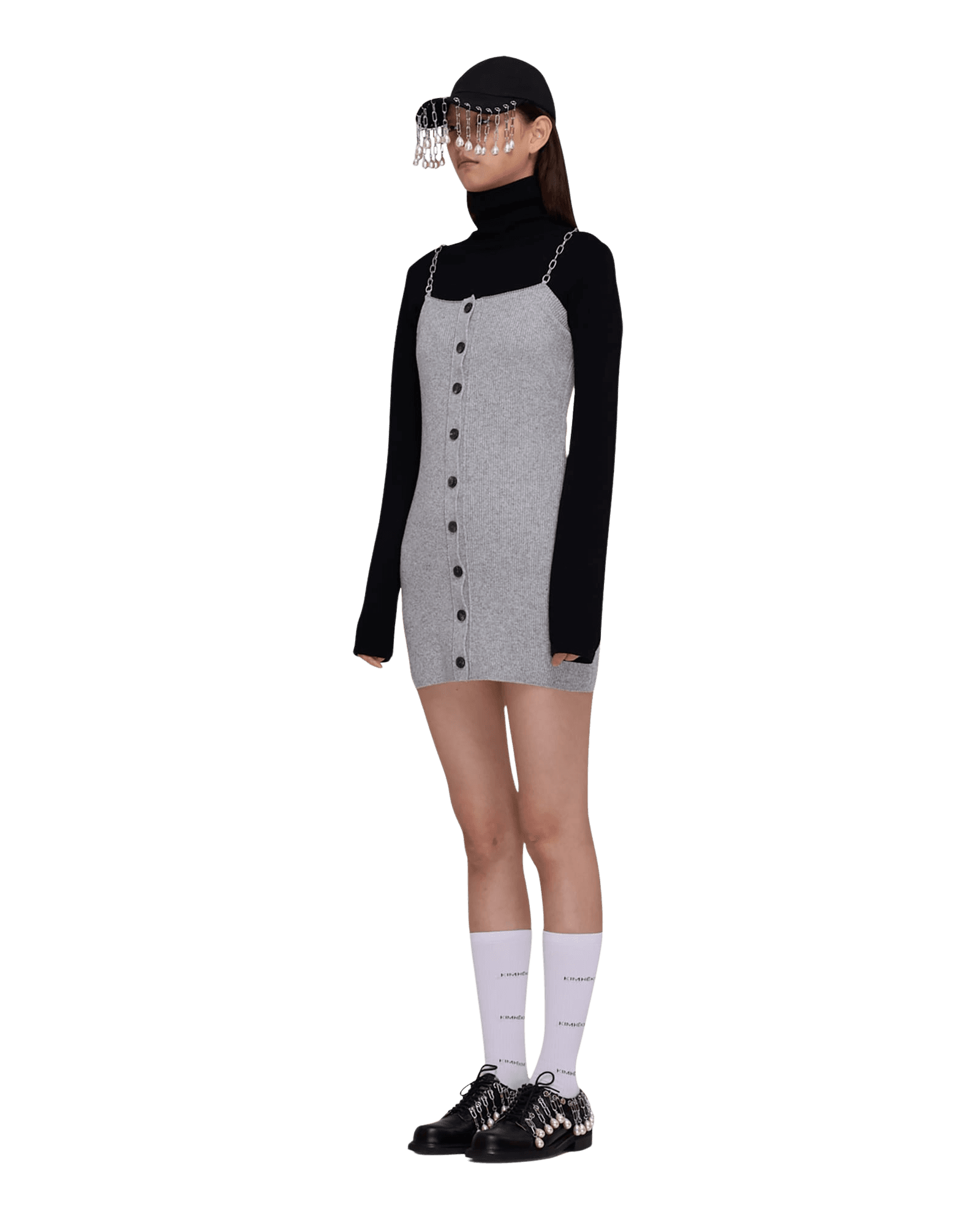 Detachable Chain Strap Wool Knitted Dress (Grey) — vue 2