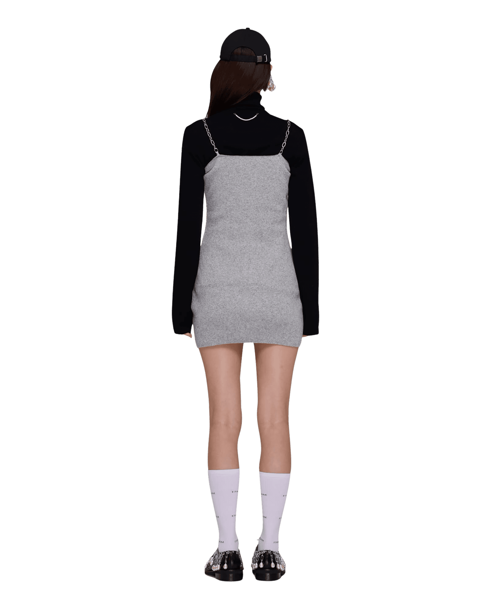 Detachable Chain Strap Wool Knitted Dress (Grey) — vue 4