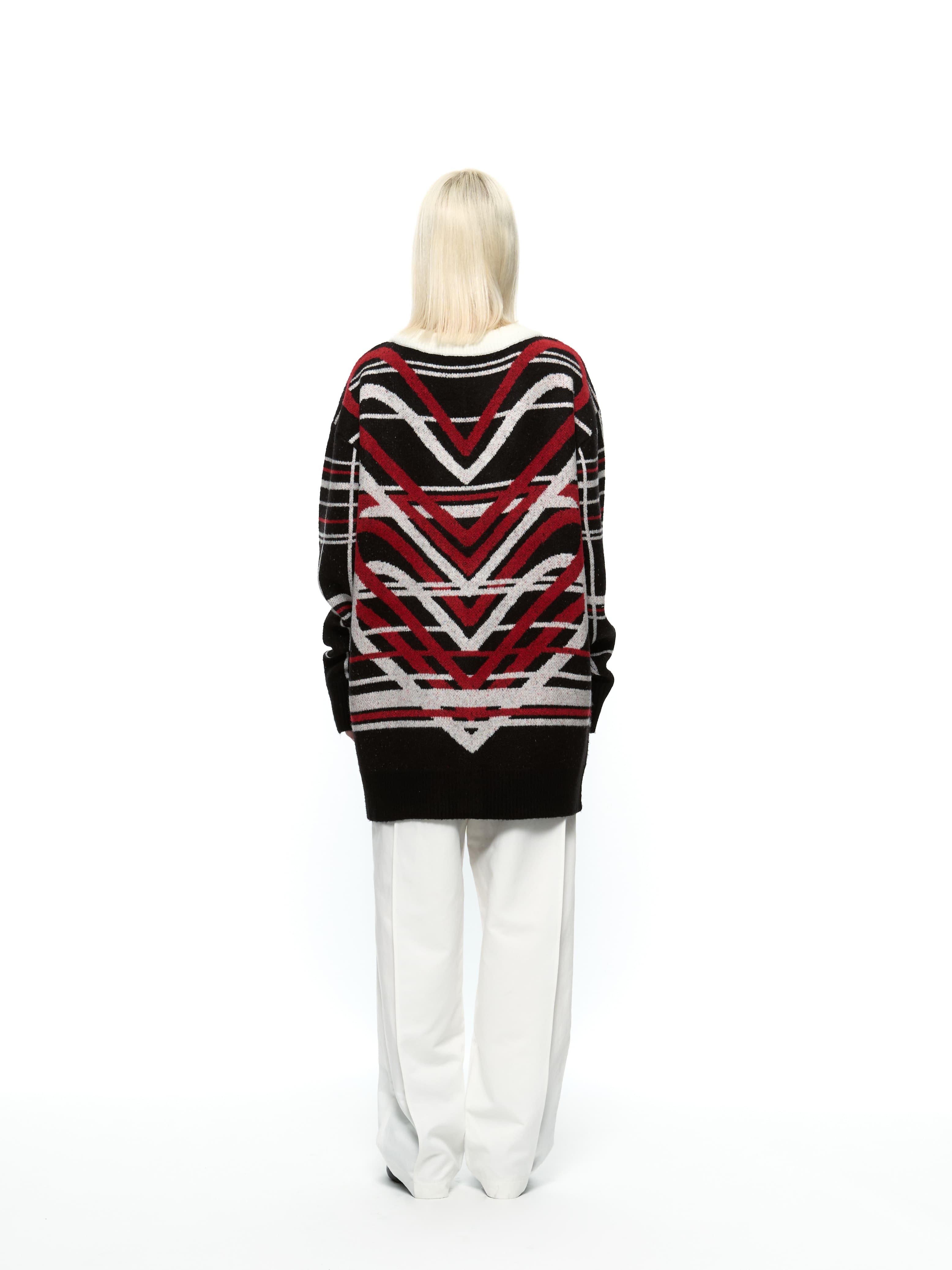 Heart Graphic Knit Cardigan (Red) — vue 3