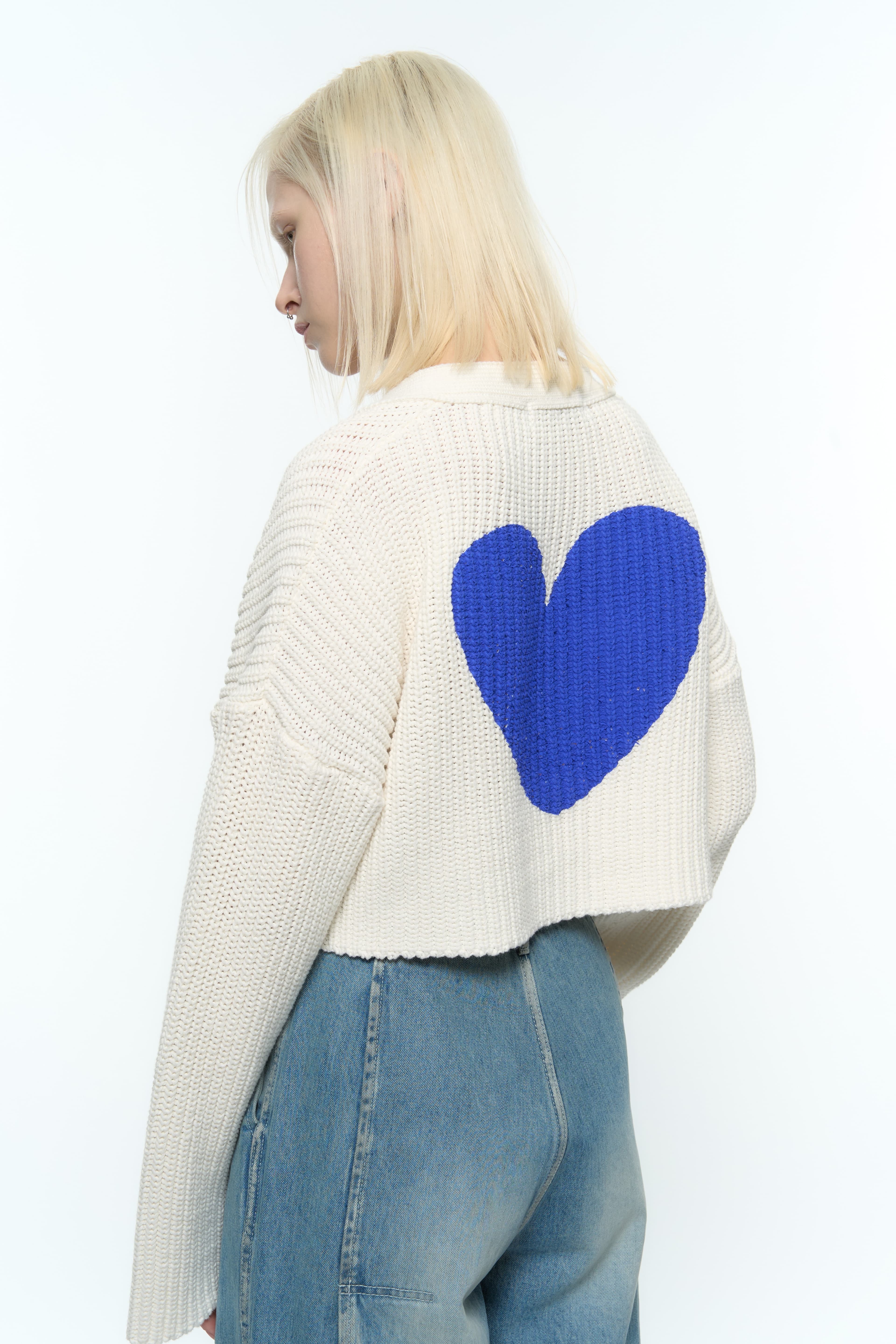 Heart Crop Cardigan (Blue) — vue 9