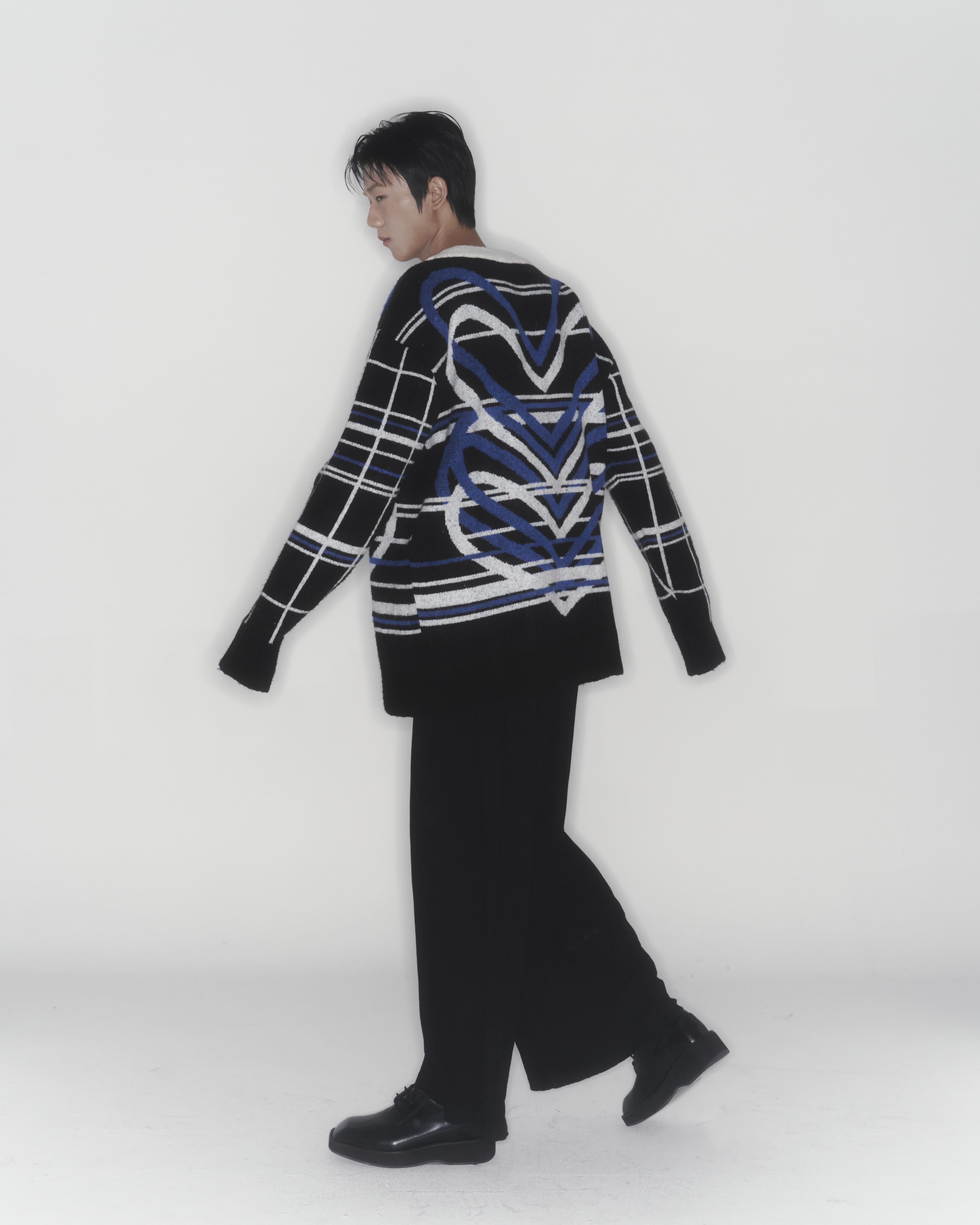 Heart Graphic Knit Cardigan (Blue) — vue 12