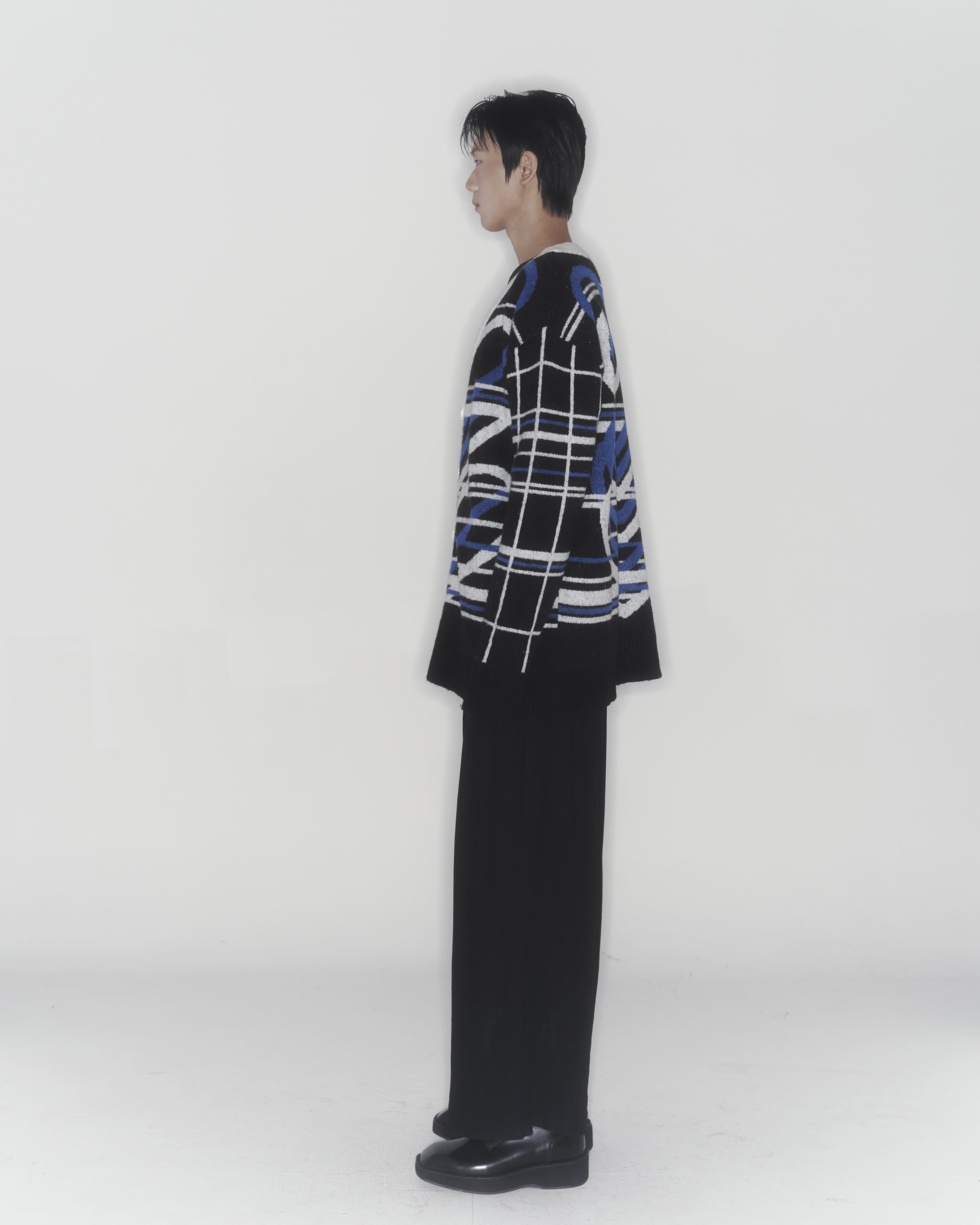 Heart Graphic Knit Cardigan (Blue) — vue 6