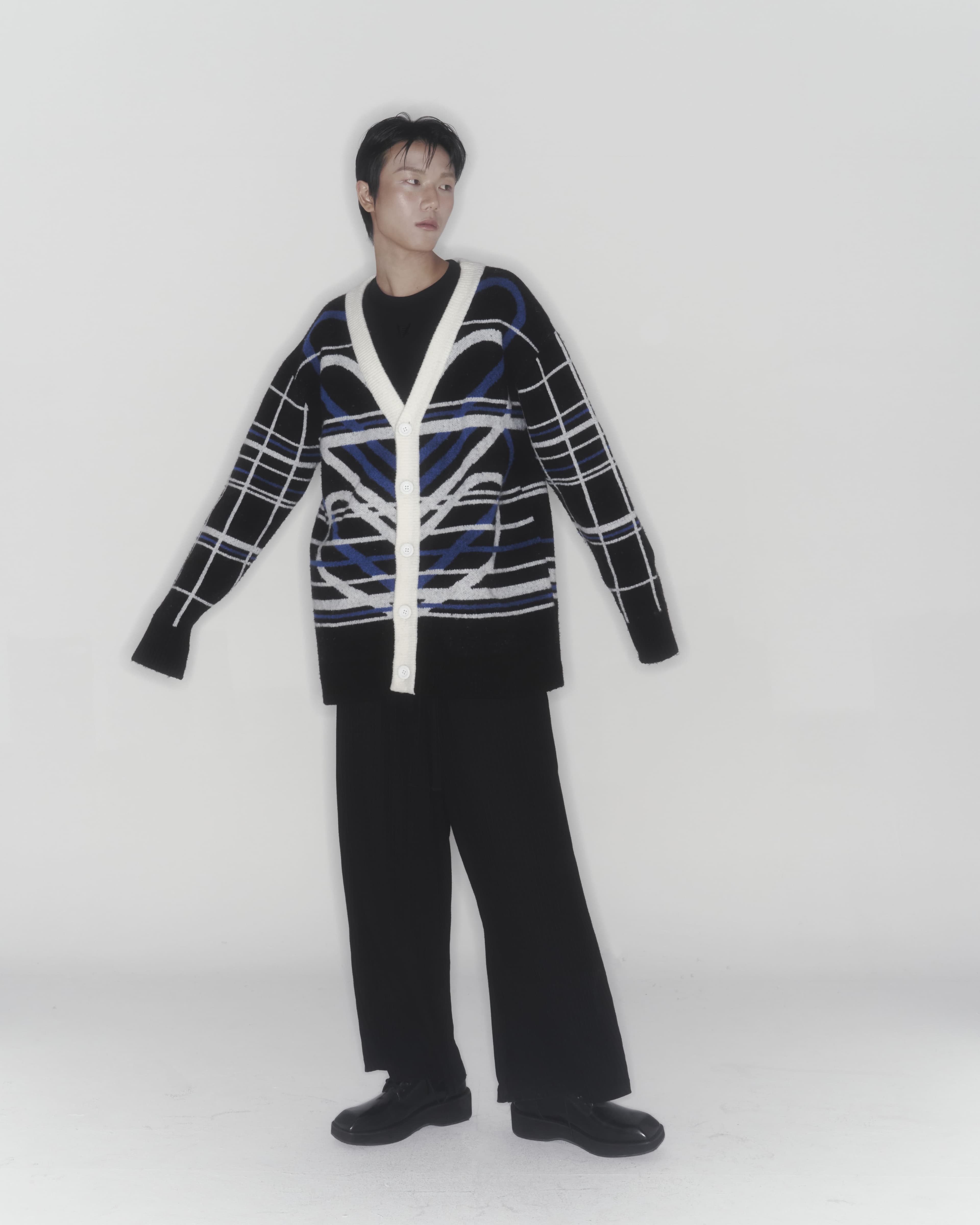 Heart Graphic Knit Cardigan (Blue) — vue 8