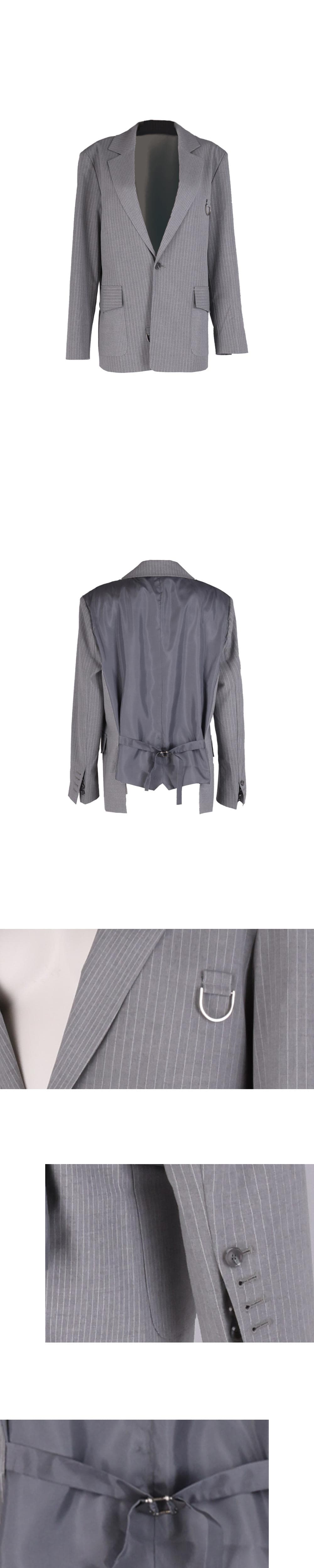 26SS Gray Striped One Button Jacket — vue 4