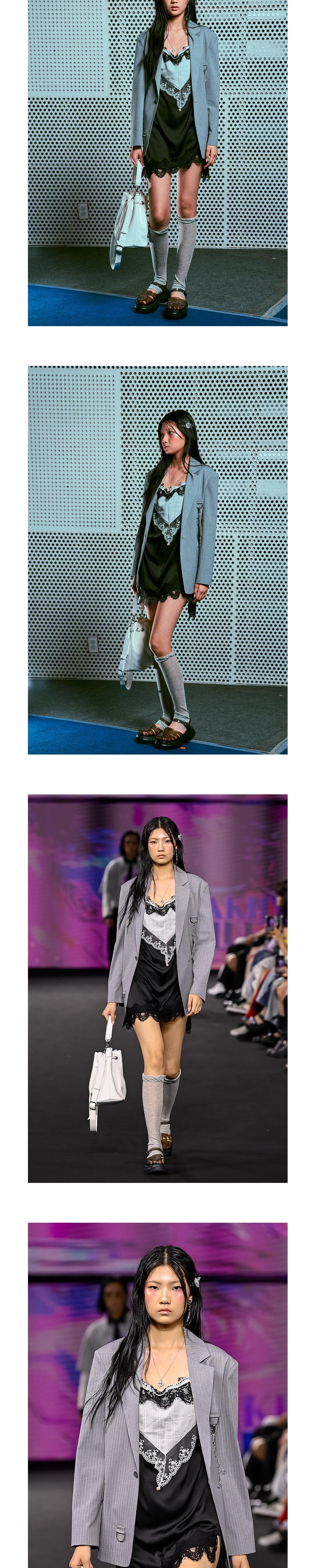 26SS Gray Striped One Button Jacket — vue 6