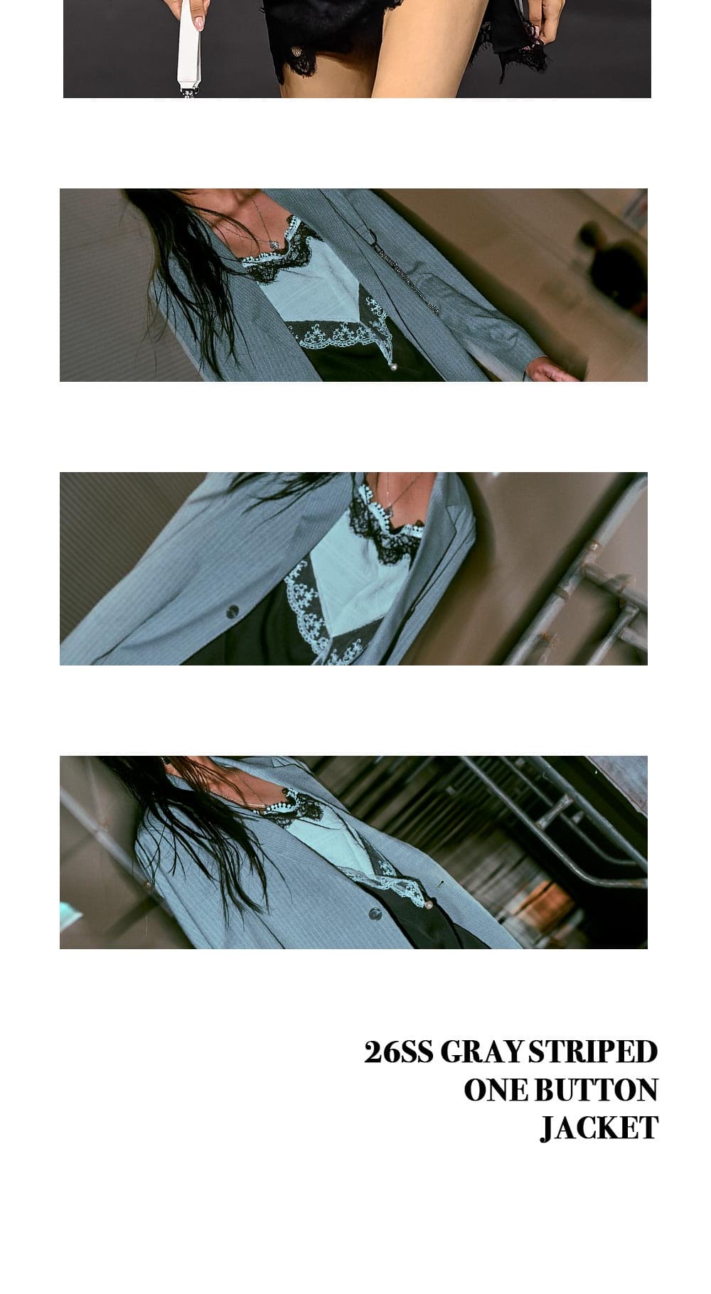 26SS Gray Striped One Button Jacket — vue 7