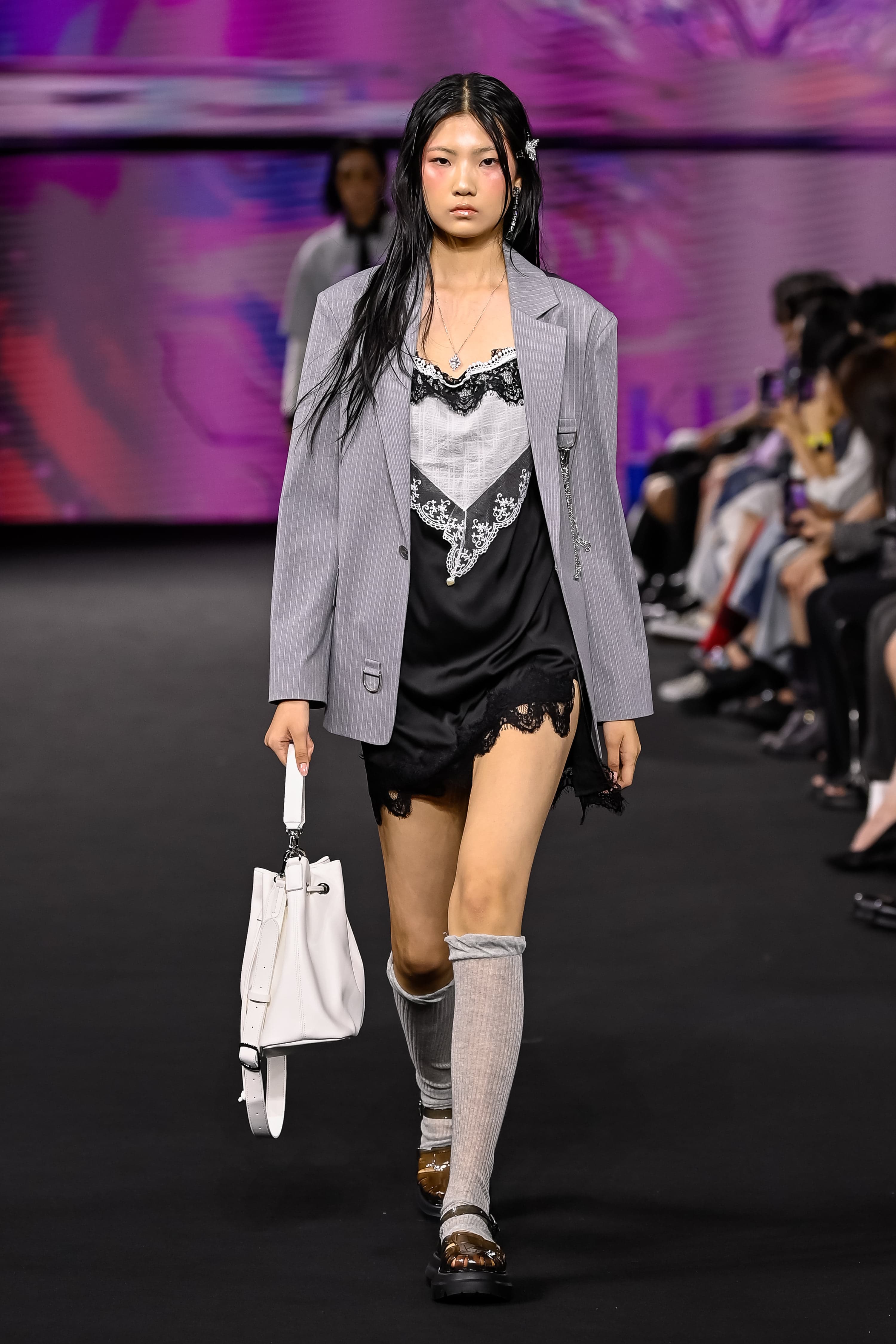 26SS Gray Striped One Button Jacket — vue 1