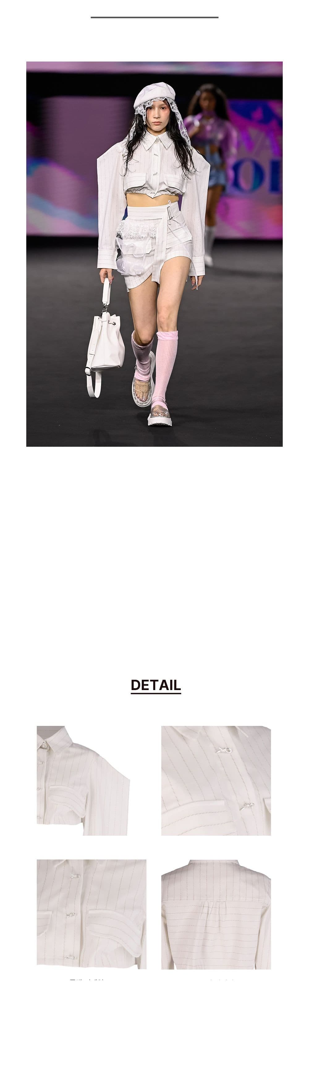 26SS White Striped Point Shoulder Crop Pants — vue 3