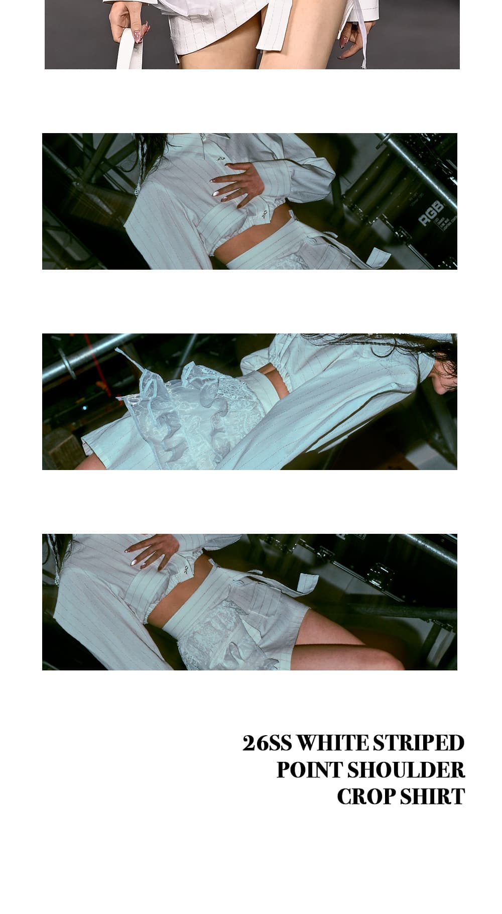 26SS White Striped Point Shoulder Crop Pants — vue 7