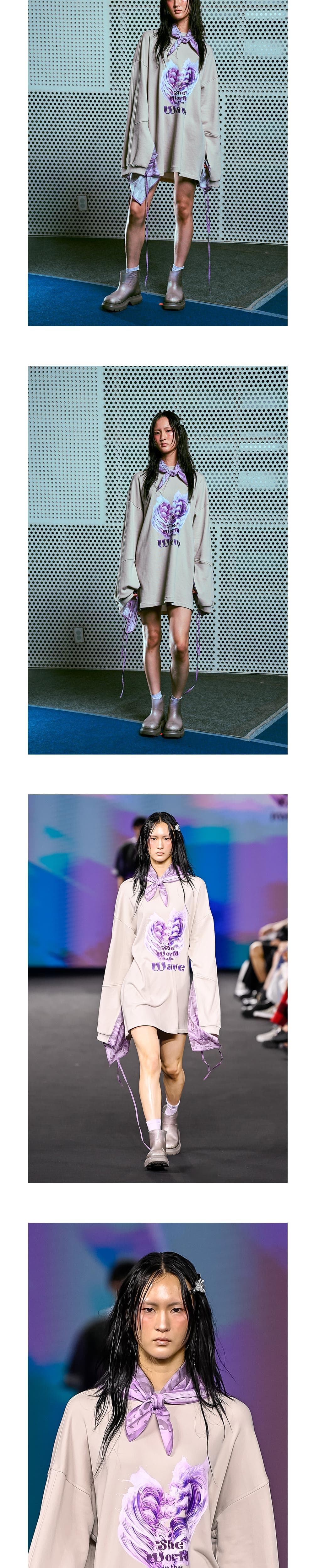 26SS Purple Wave Slit Layered Pink Beige Sweat One-Piece — vue 6