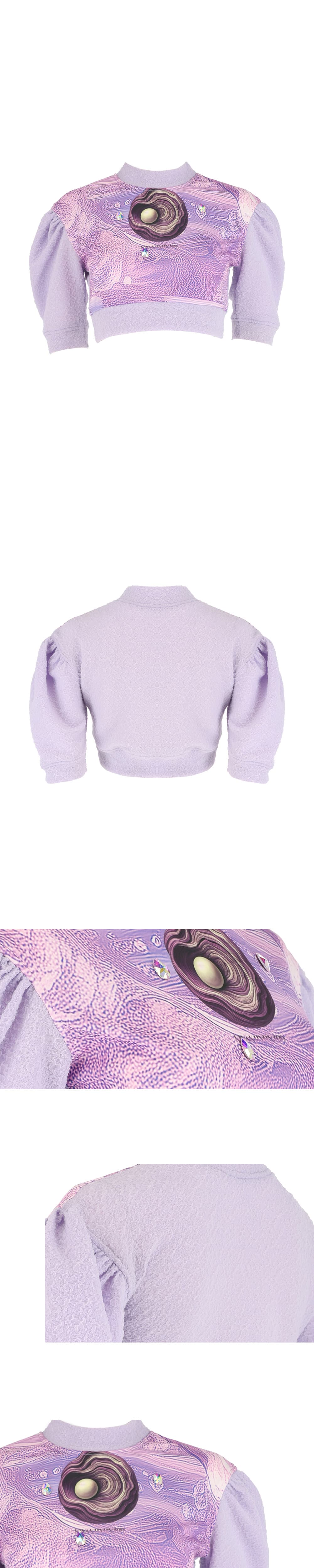 26SS Lavender Wave Printing Puff Sleeve Crop T-Shirt — vue 4
