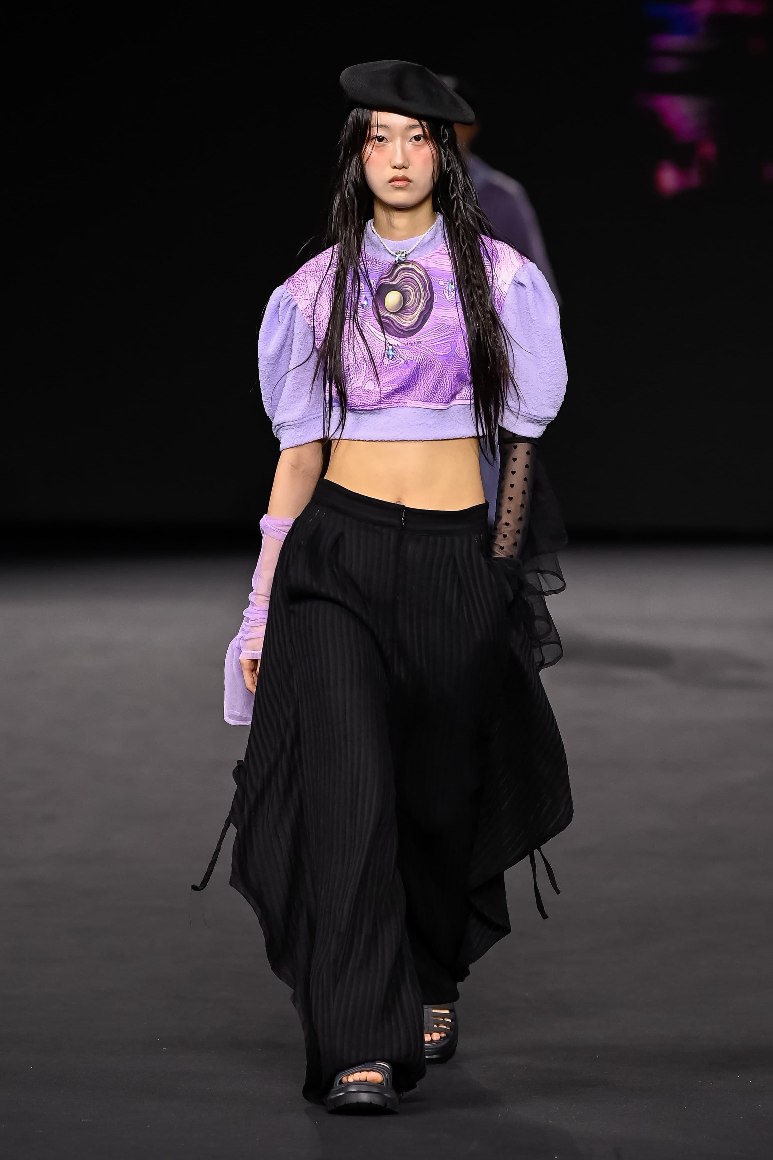 26SS Lavender Wave Printing Puff Sleeve Crop T-Shirt — vue 1