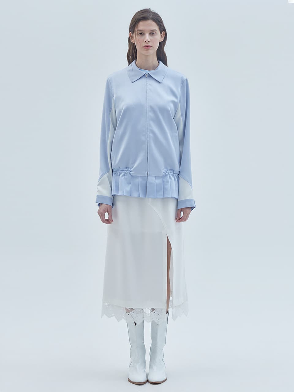 Mini Pleats Block Zip-Up Jacket Sky Blue — vue 1