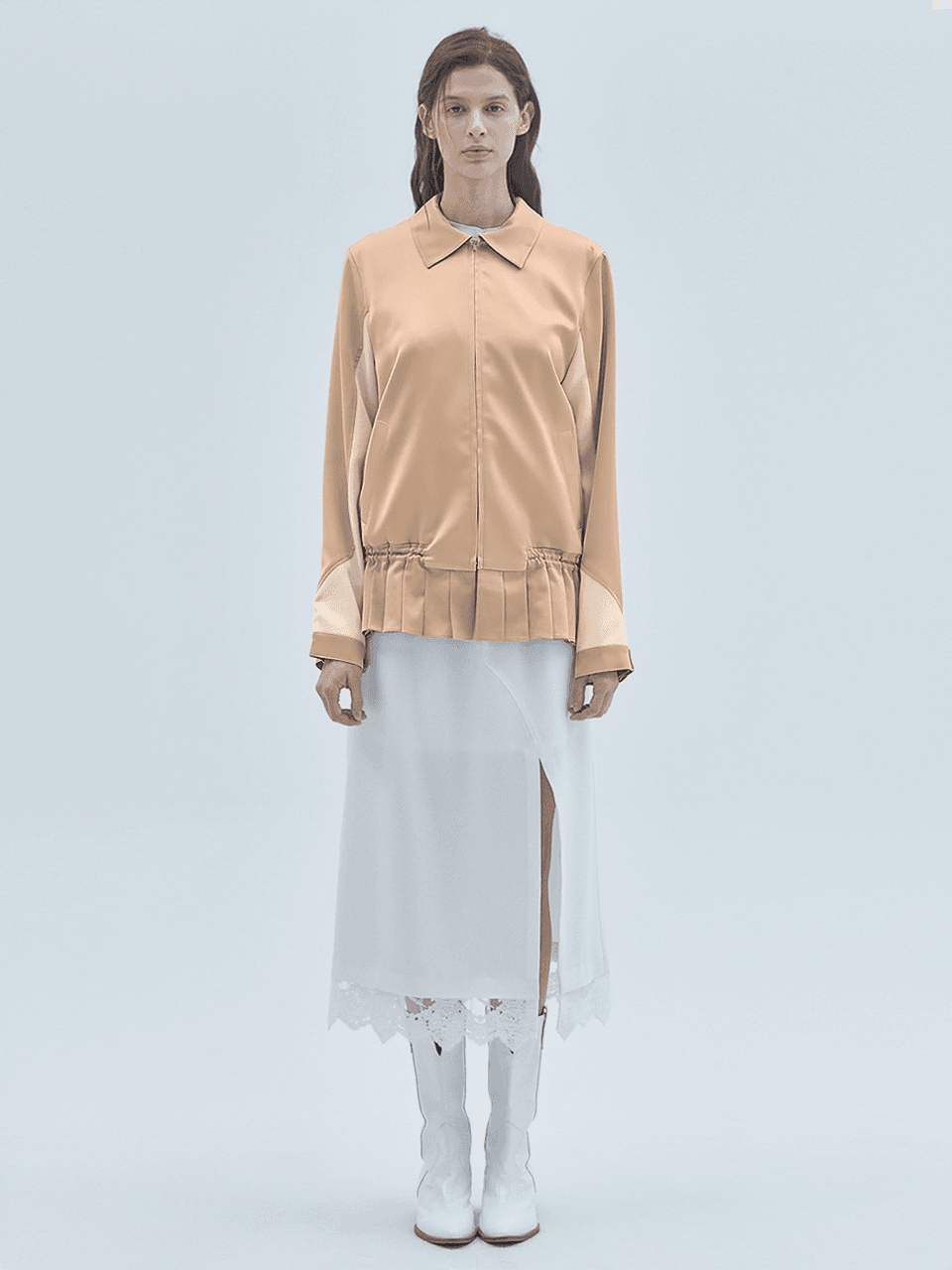 Mini Pleats Block Zip-Up Jacket Champagne — vue 1