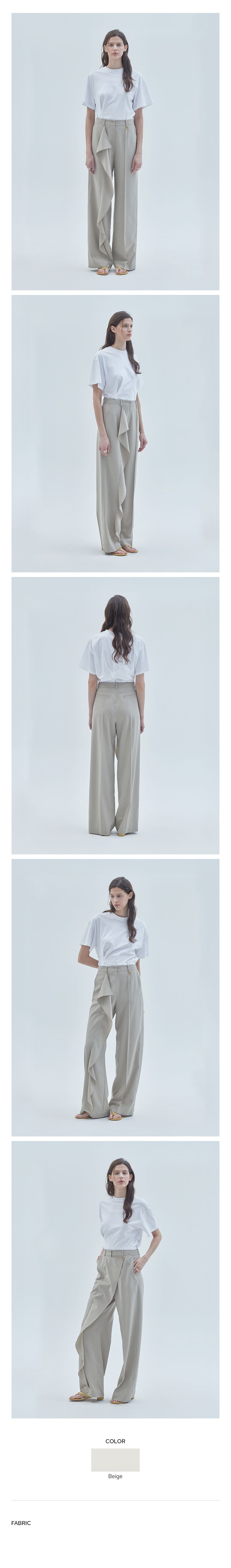 Drape Wrap Wide Slacks Pants Beige — vue 3