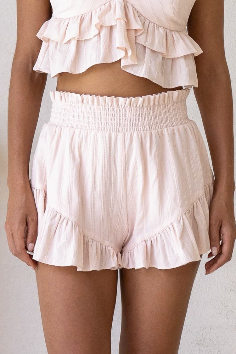 Sofia Pink Ruffled Cotton Shorts — vue 1