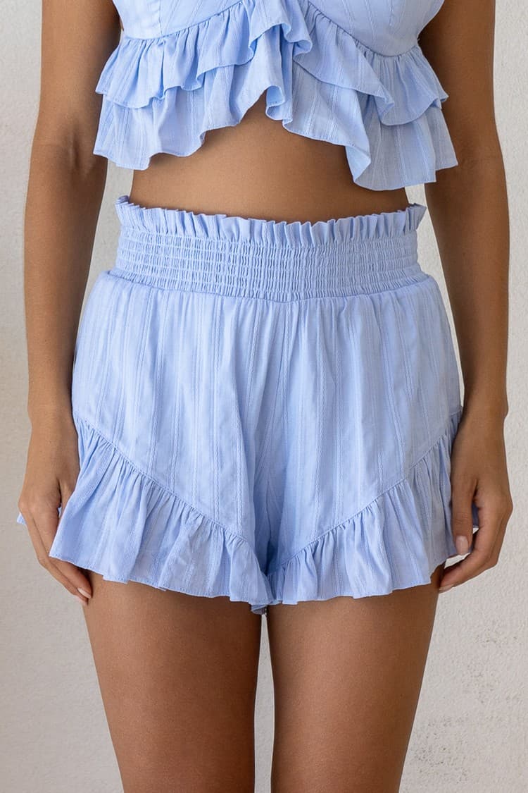 Sofia Skyblue Ruffled Cotton Shorts — vue 2