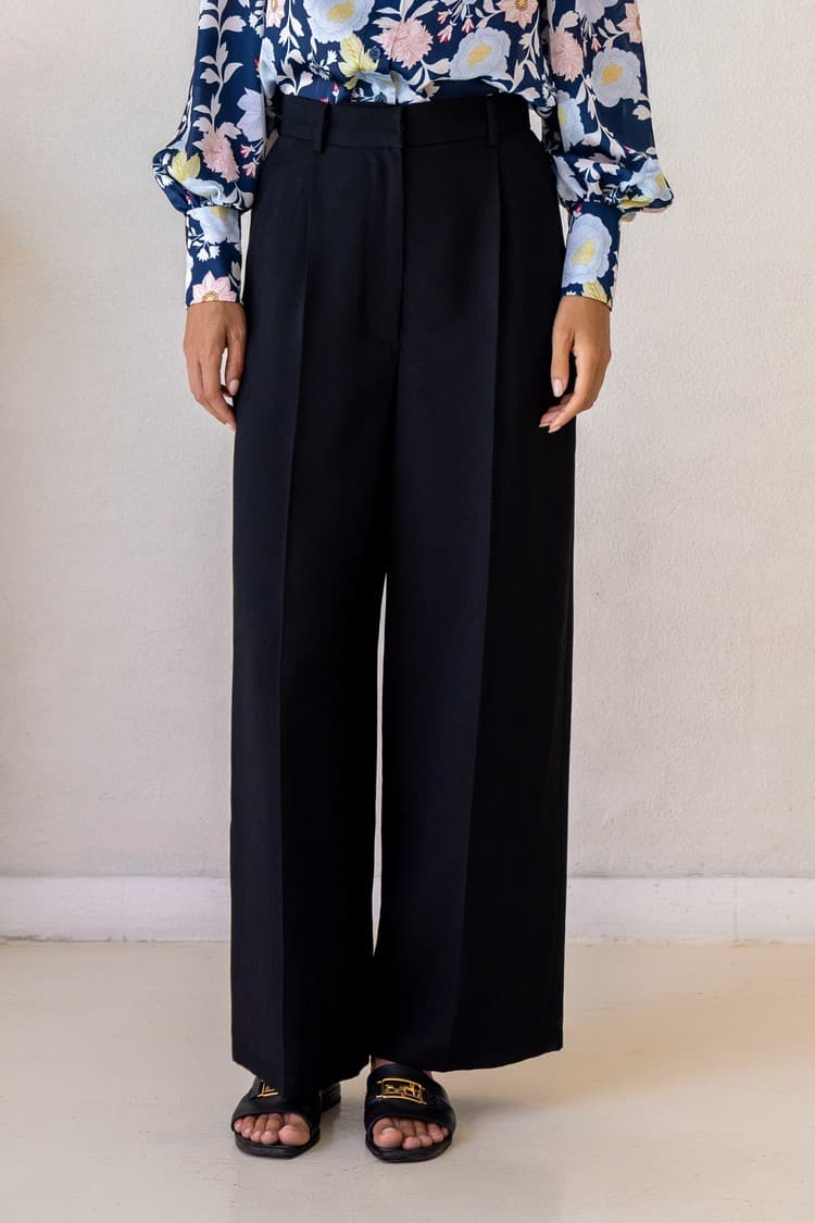 Skye Black Wide-leg Bamboo Pants — vue 1