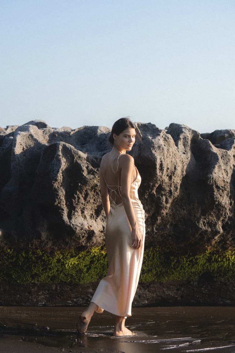 Kristen Gold Satin Slip Dress — vue 10