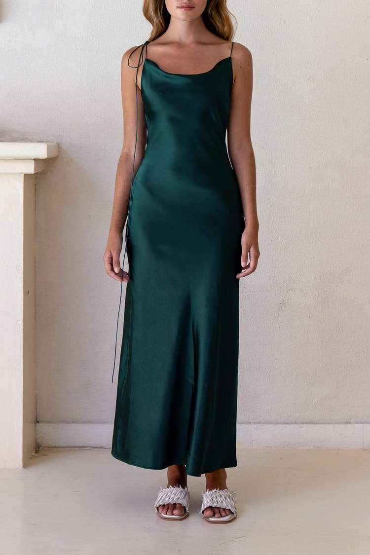 Kristen Green Satin Slip Dress — vue 3