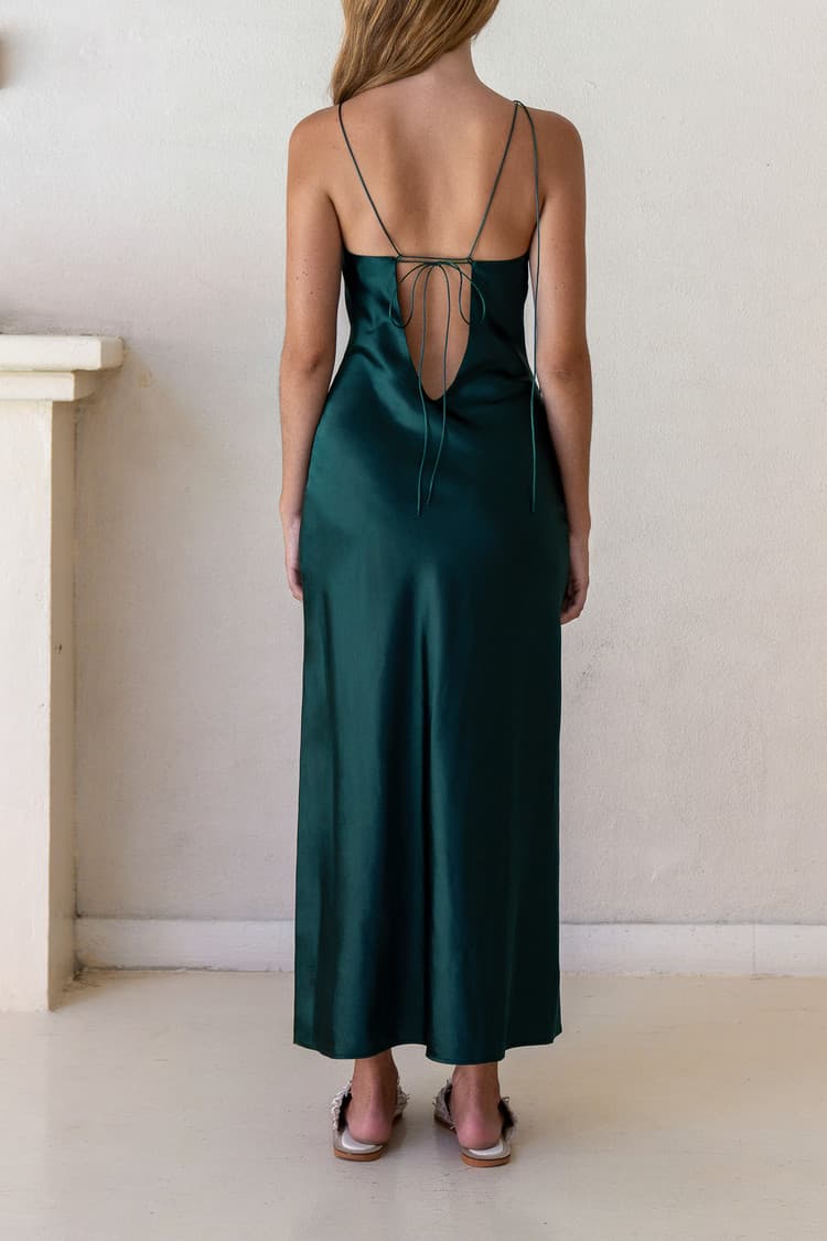 Kristen Green Satin Slip Dress — vue 6