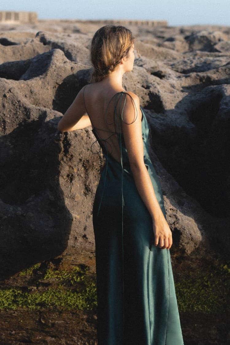 Kristen Green Satin Slip Dress — vue 10