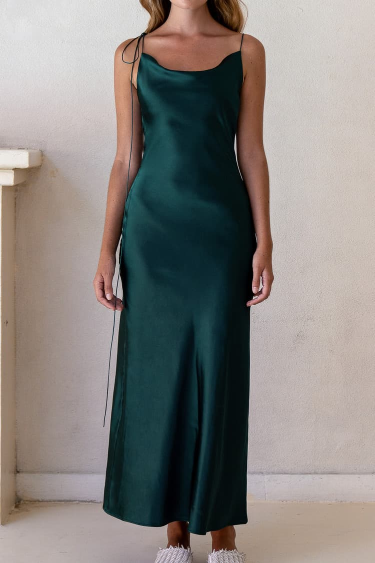 Kristen Green Satin Slip Dress — vue 1
