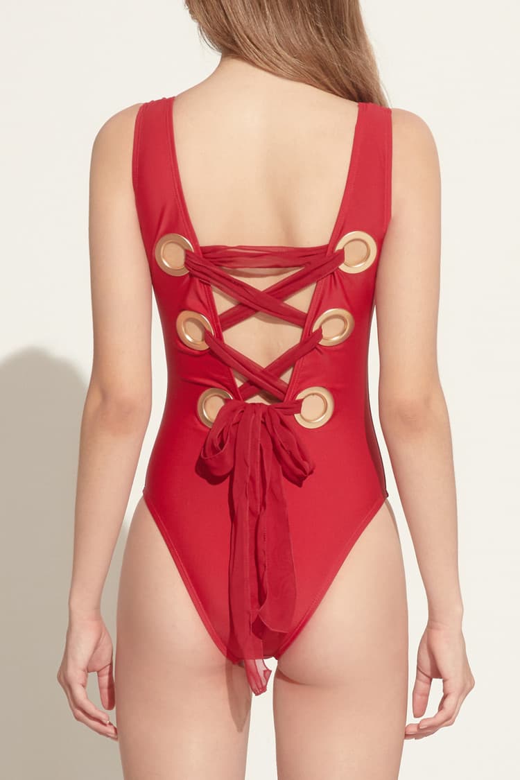 Sage Burgundy Lace-up Swimsuit — vue 7