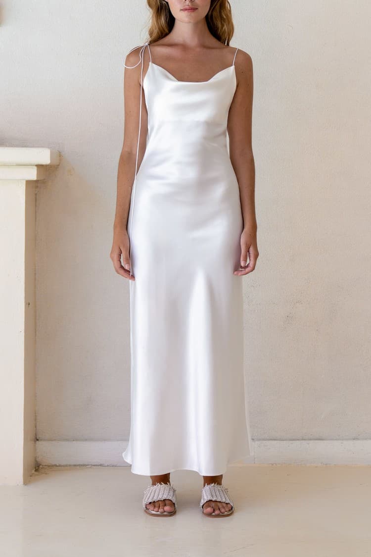 Kristen White Satin Slip Dress — vue 3