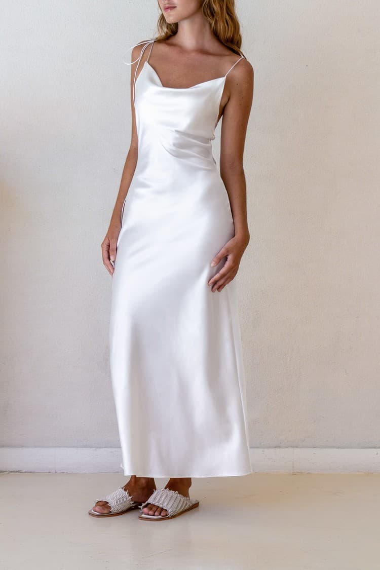 Kristen White Satin Slip Dress — vue 4