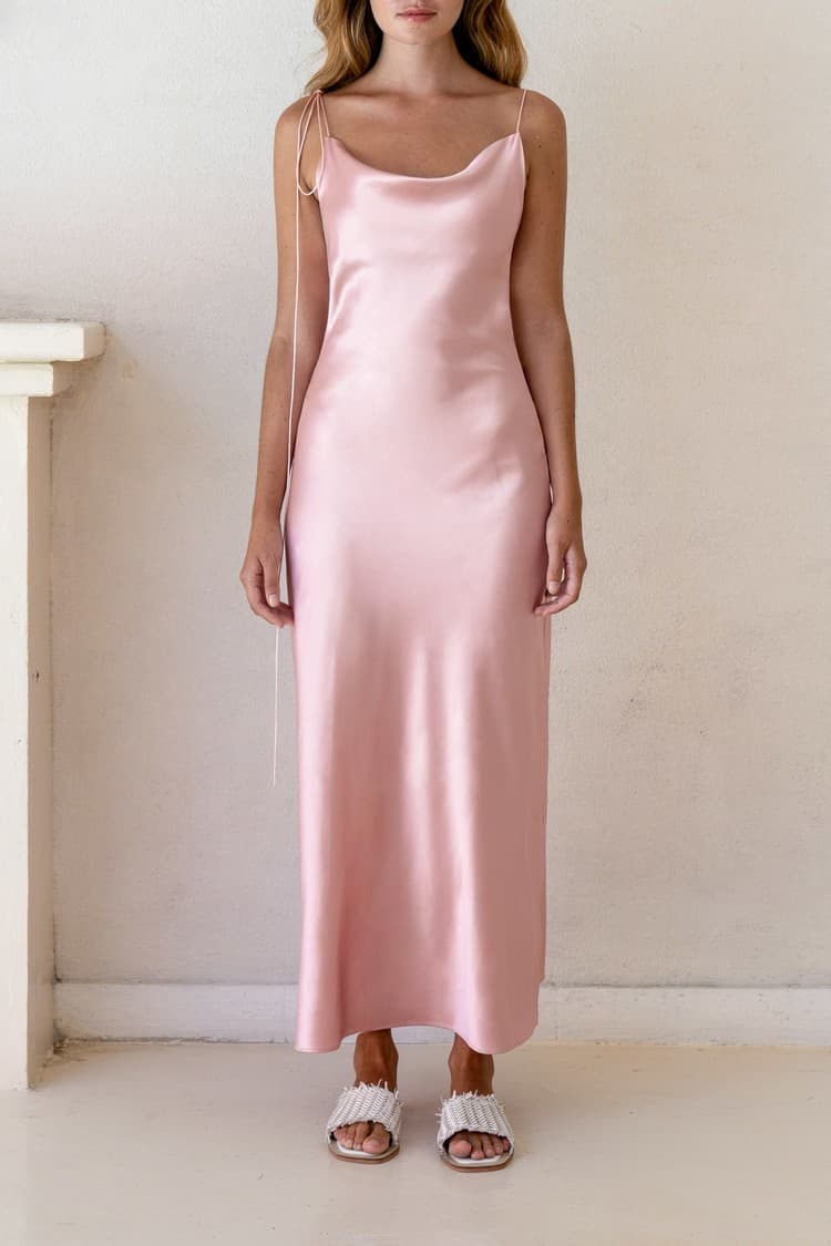 Kristen Pink Satin Slip Dress — vue 3