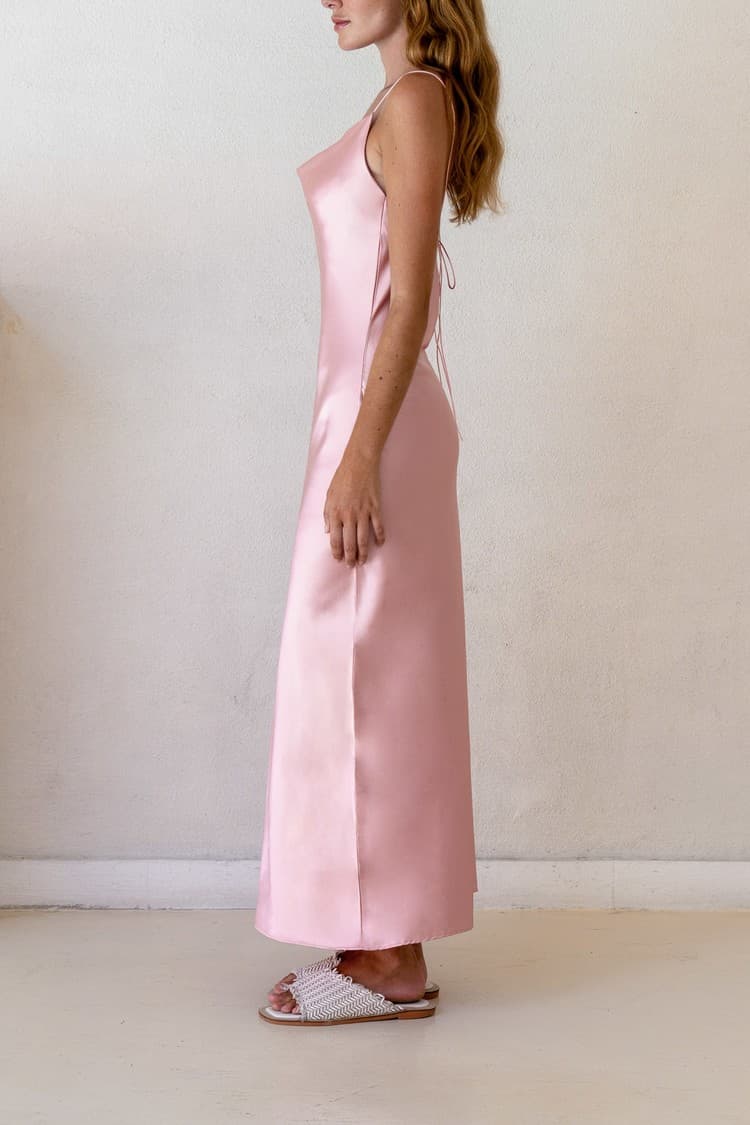 Kristen Pink Satin Slip Dress — vue 4